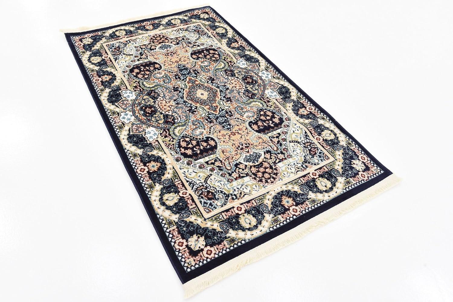 Elegant Navy Blue Handmade 3x5 Synthetic Area Rug