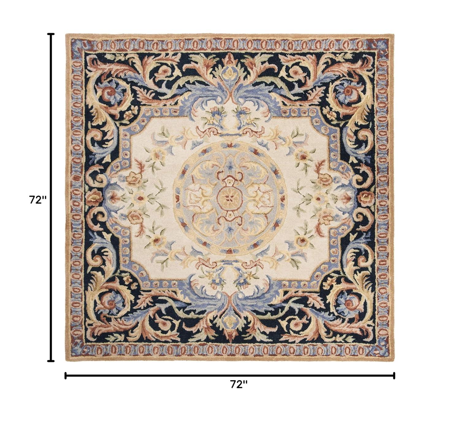 Savonnerie SAV116 Hand Tufted Area Rug - Ivory/Navy - 6'x6' - Safavieh.