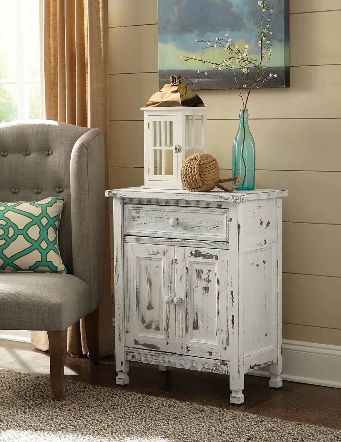 1-drawer Storage Cabinet Hardwood White - Alaterre Furniture: Country Cottage, Dental Work, Pine Frame