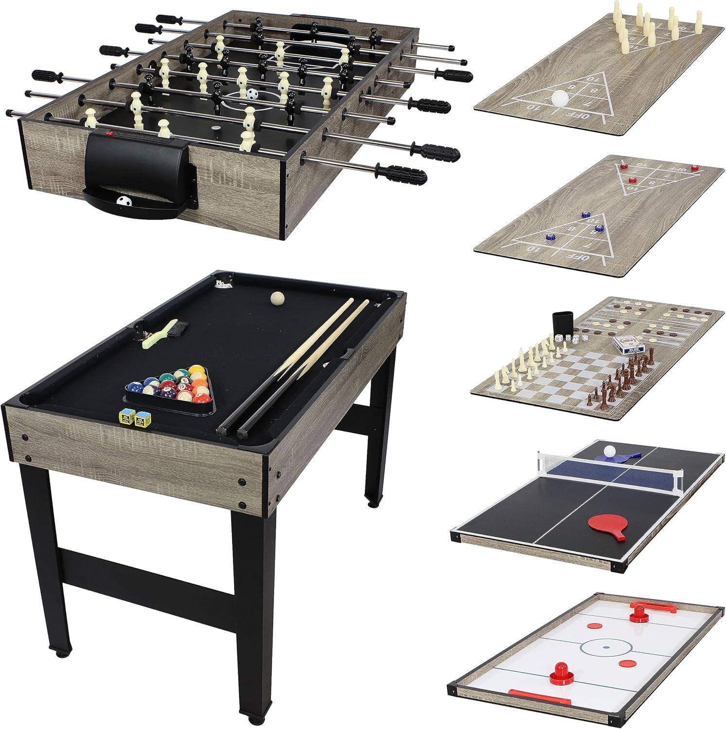 Sunnydaze 10-in-1 Multi-Game Table with Billiards, Foosball, Hockey, Ping Pong, Chess, Checkers, Backgammon, Shuffleboard, Bowling, and Cards - 49.5"