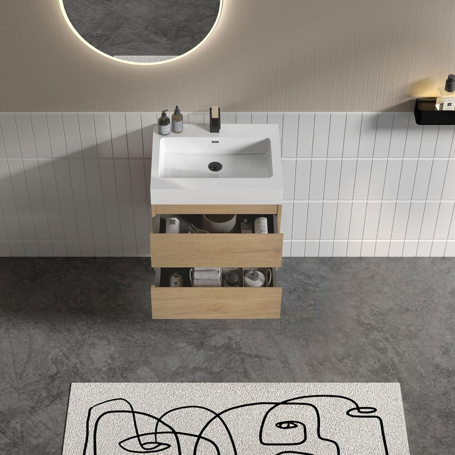 Little Tulip 36 inch Floating Bathroom Vanity with Sink, Modern Bathroom Cabinet inch Natural Oak