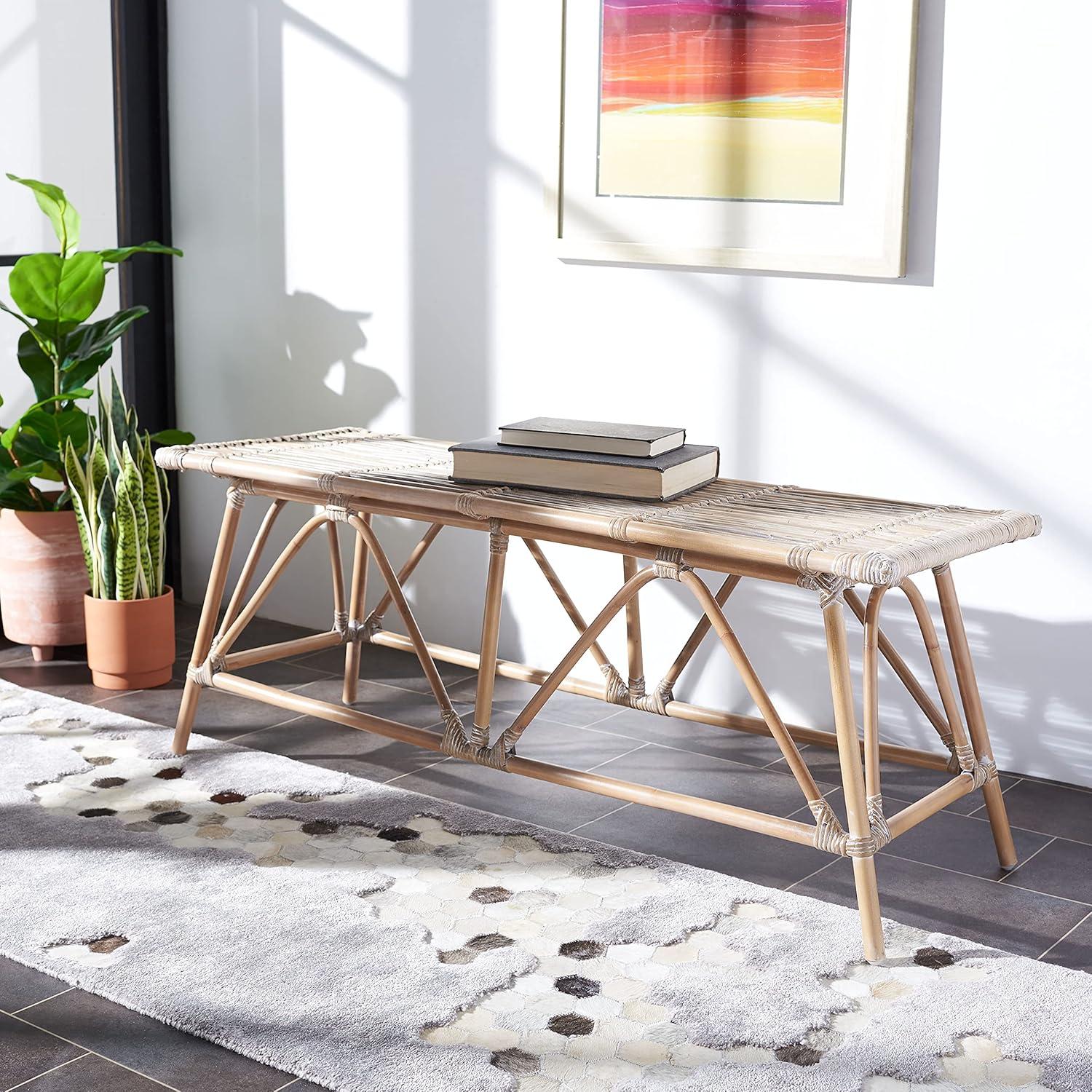 SAFAVIEH Montgomery Rattan Coffee Table, Grey White Wash