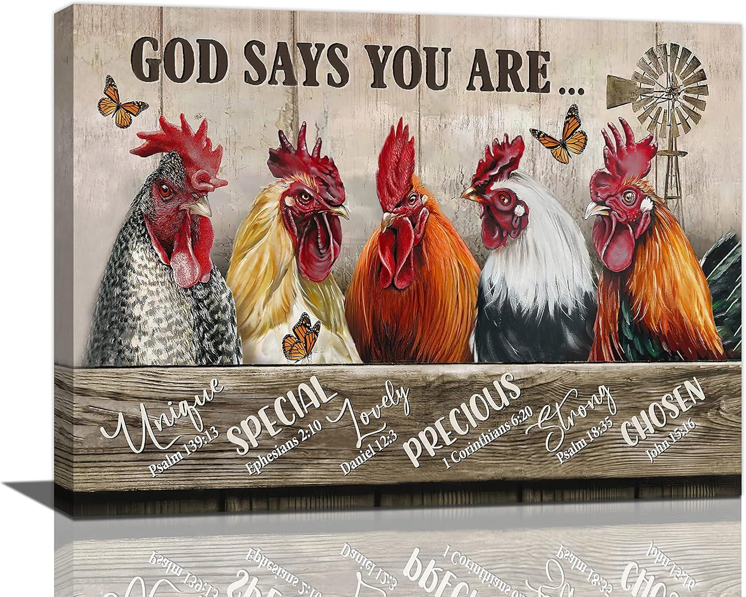 Farmhouse Rooster Canvas Wall Art with Inspirational Quotes