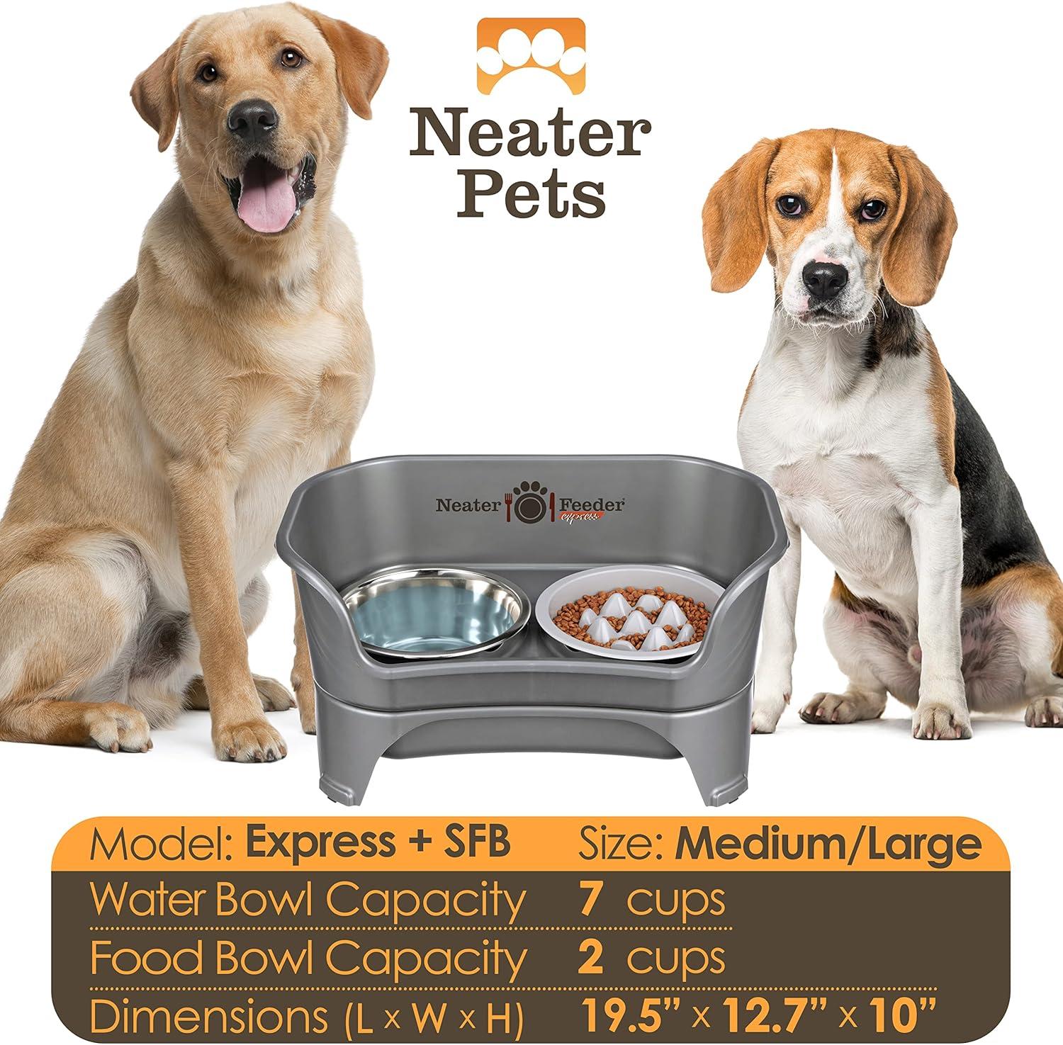 Stainless Steel Elevated Mess-Proof Dog Feeder with Slow Feed Bowl