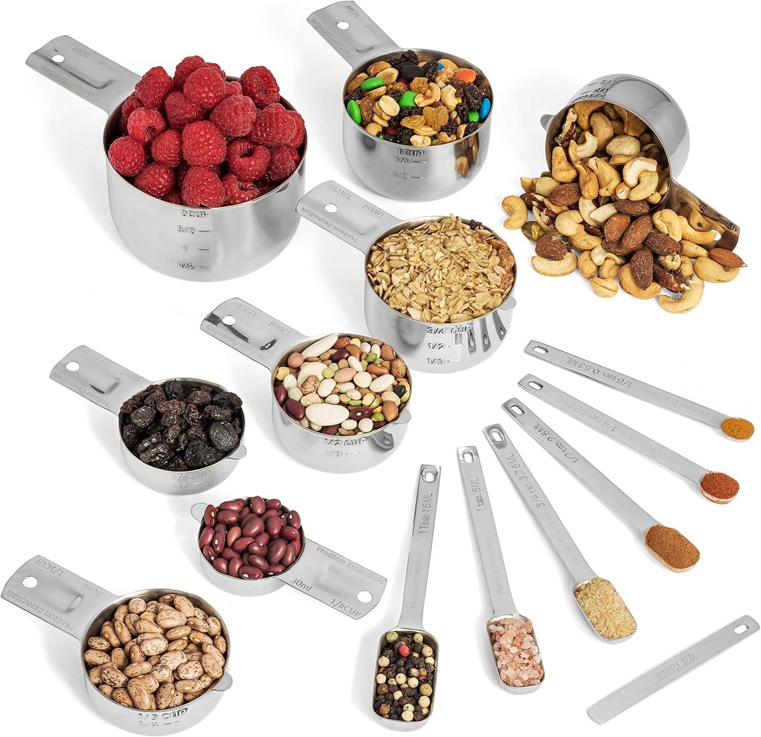 Hudson Essentials 15-Piece Stainless Steel Measuring Cups and Spoons Set