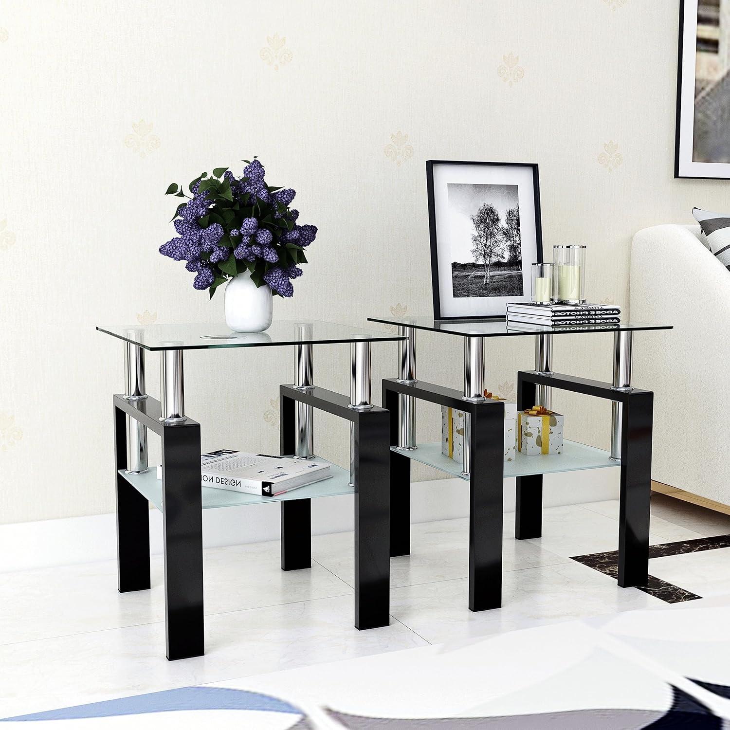 Set of 2, Modern Tempered Glass End Table - ModernLuxe