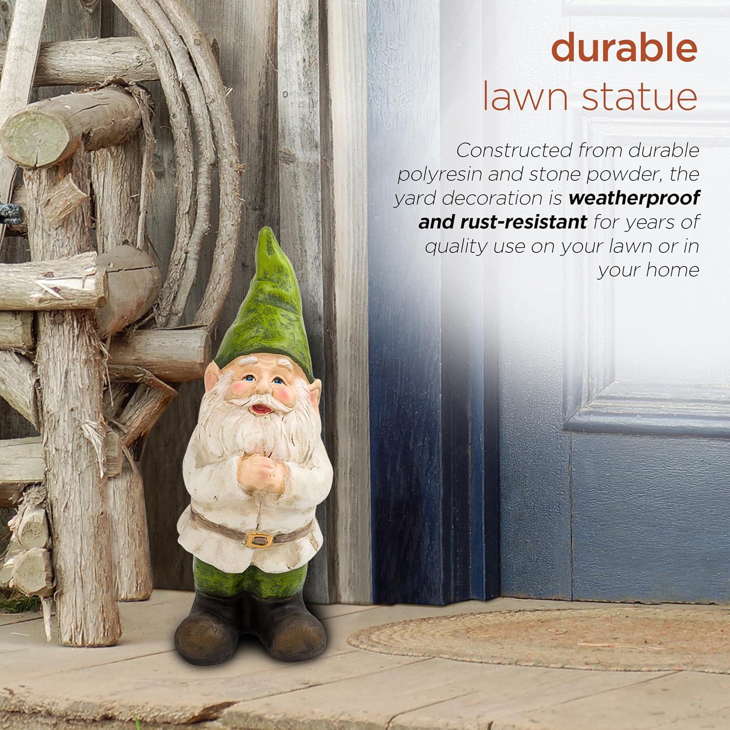 Beige and Green Polyresin Garden Gnome Statue