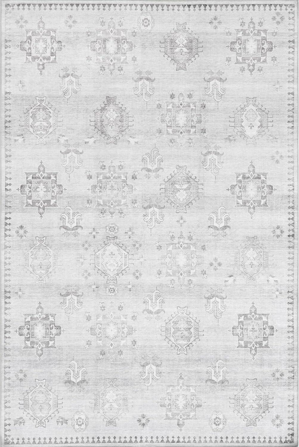 Nuloom Krystin Distressed Pet Friendly Machine Washable Area Rug, 5' x 8', Light Grey