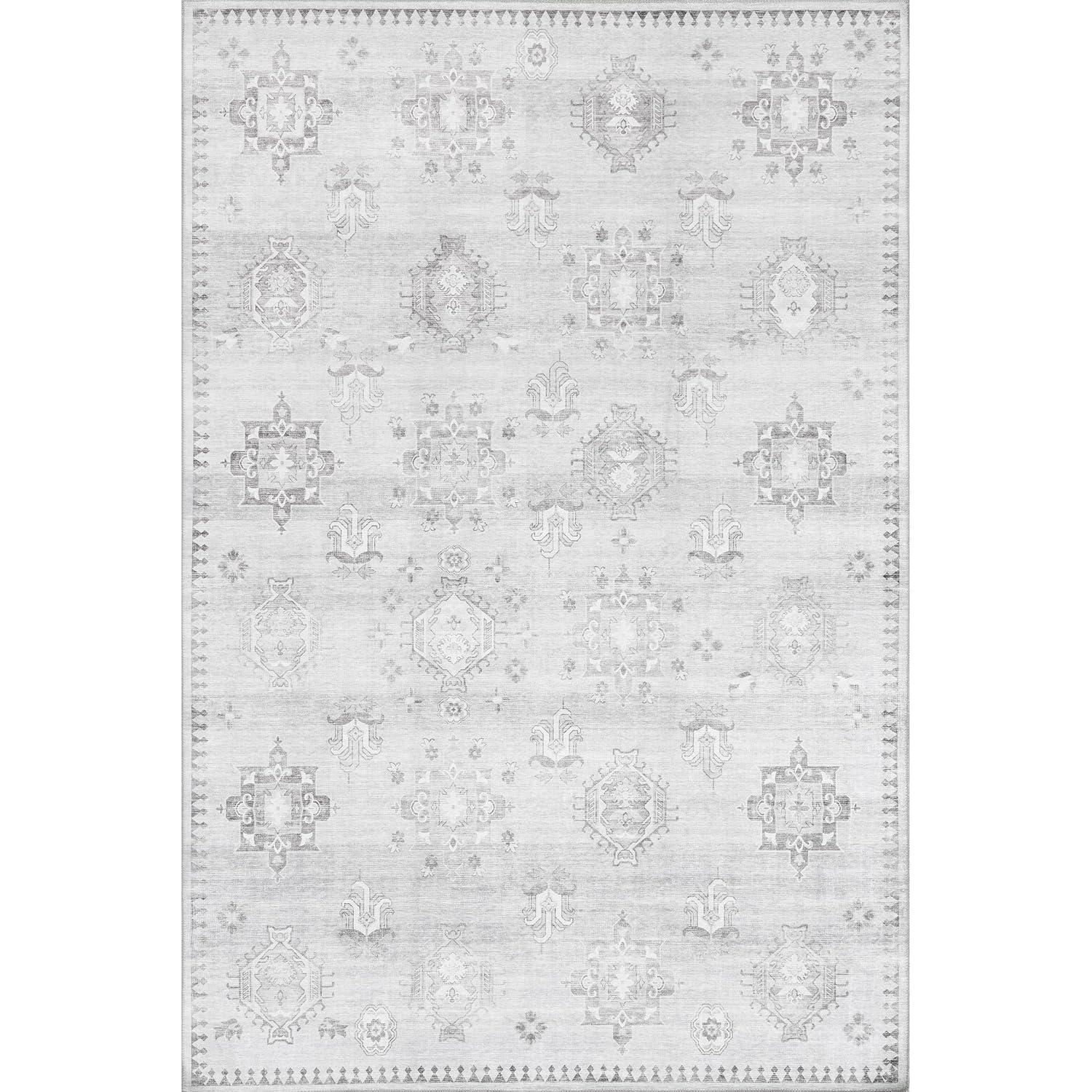Nuloom Krystin Distressed Pet Friendly Machine Washable Area Rug, 5' x 8', Light Grey