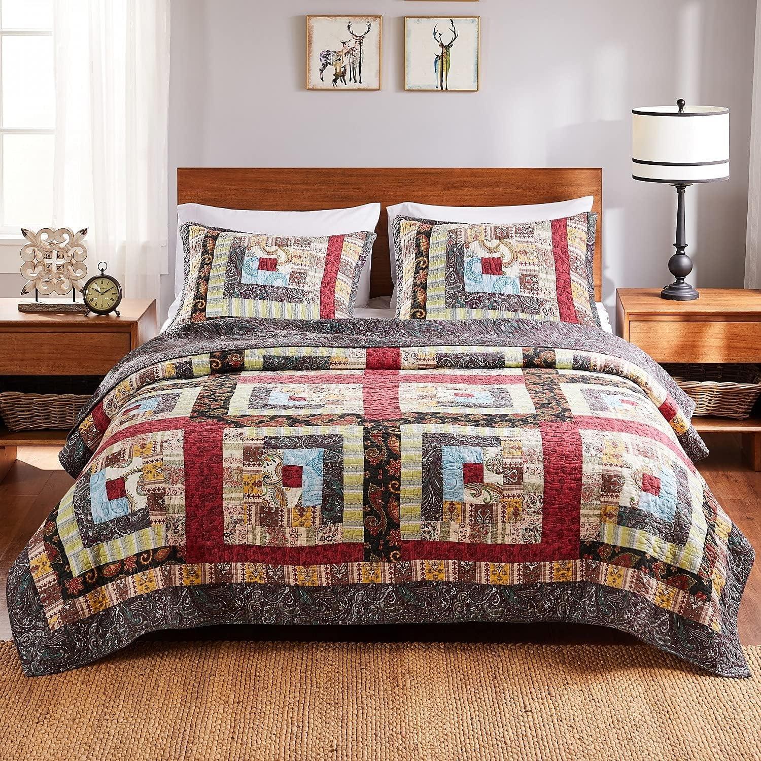 Greenland Home Fashions Colorado Lodge Quilt Set Red/Black/Blue