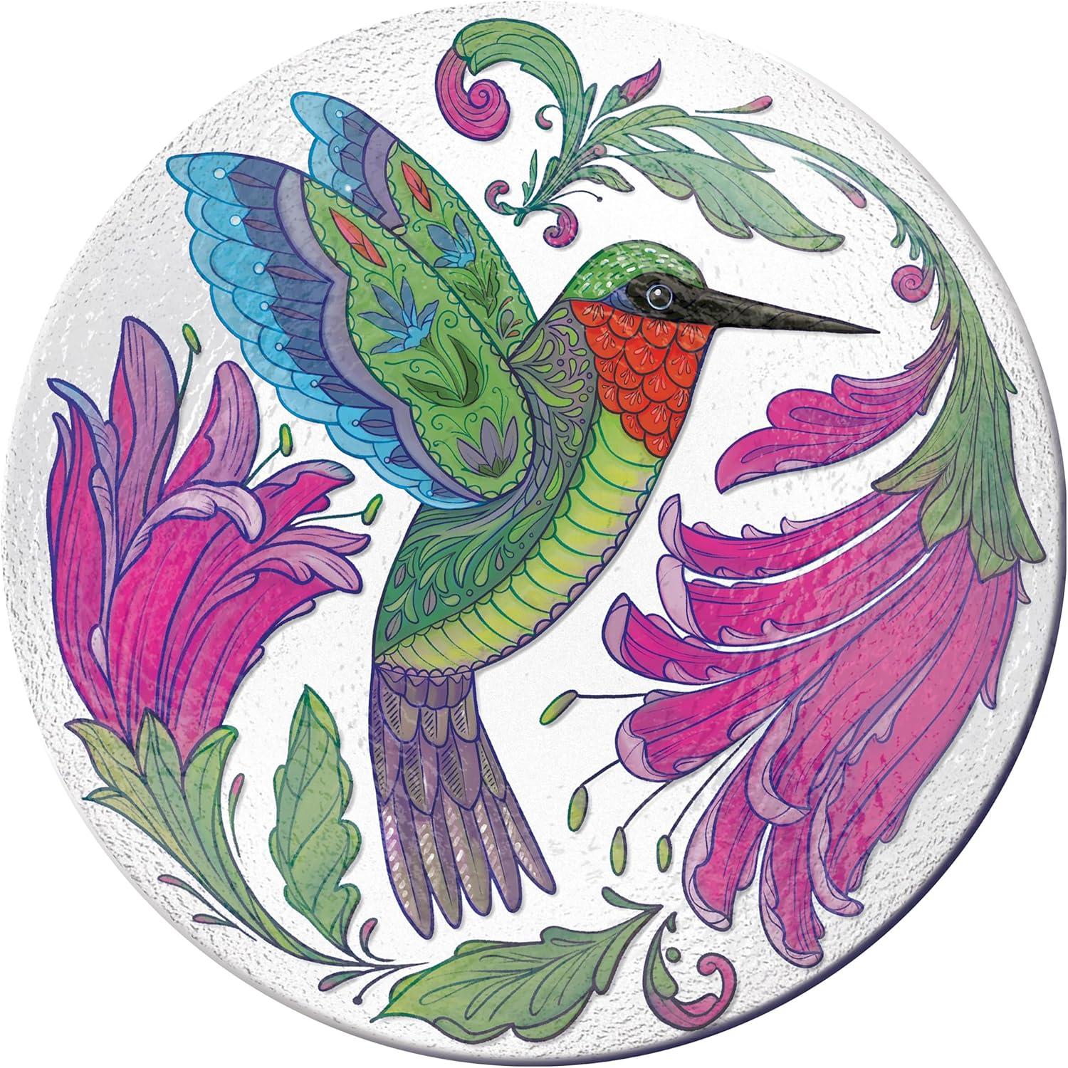 Evergreen Garden 18 inches Glass Bird Bath Bowl, Glass Painted Birdbath or Wild Bird Feeders for Outdoor Bird Bath Stand, Bird Bath Replacement Bowls Only (Hummingbird)