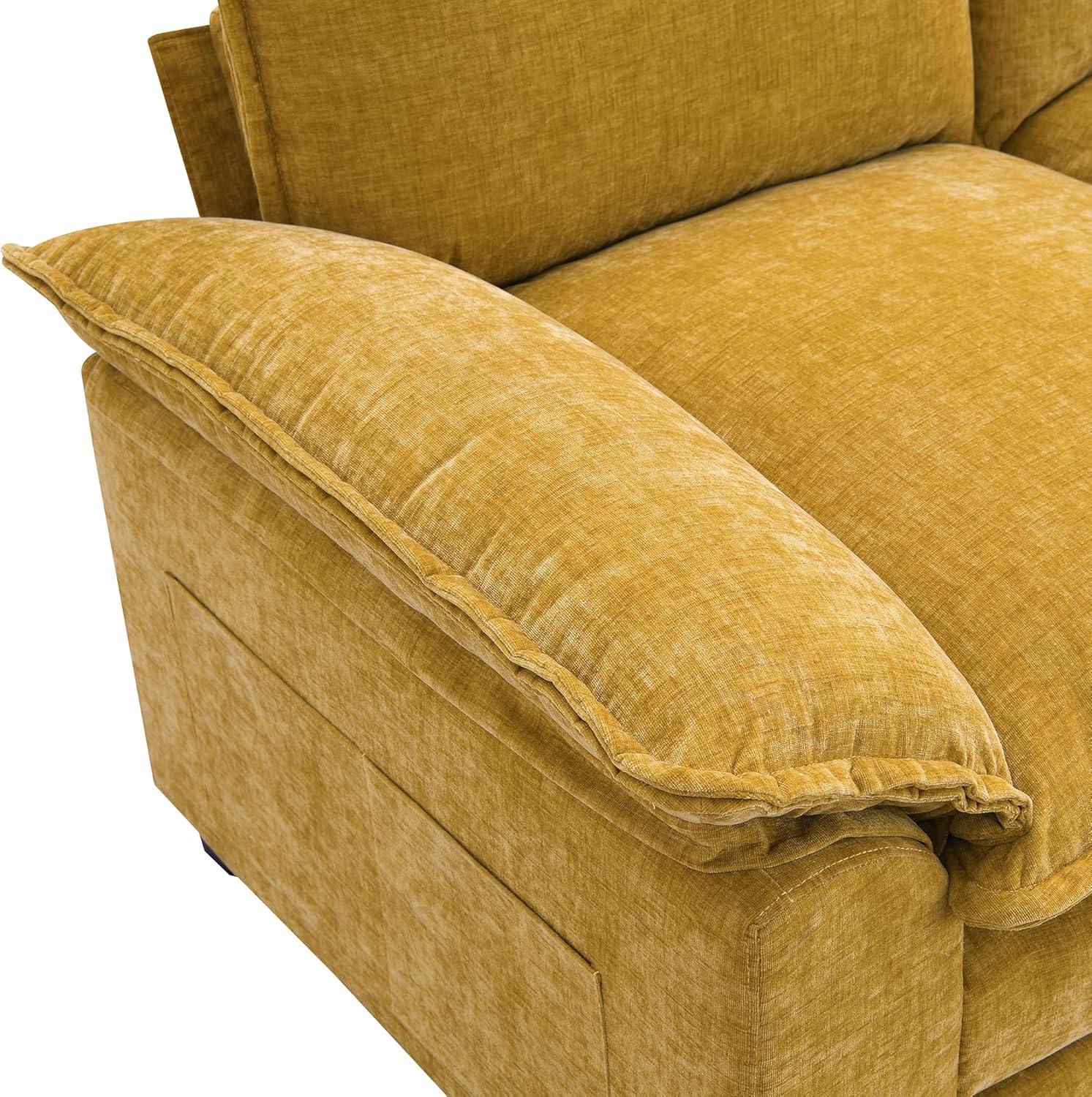 118'' Ginger Chenille L-Shaped Sofa with Chaise and Solid Wood Legs