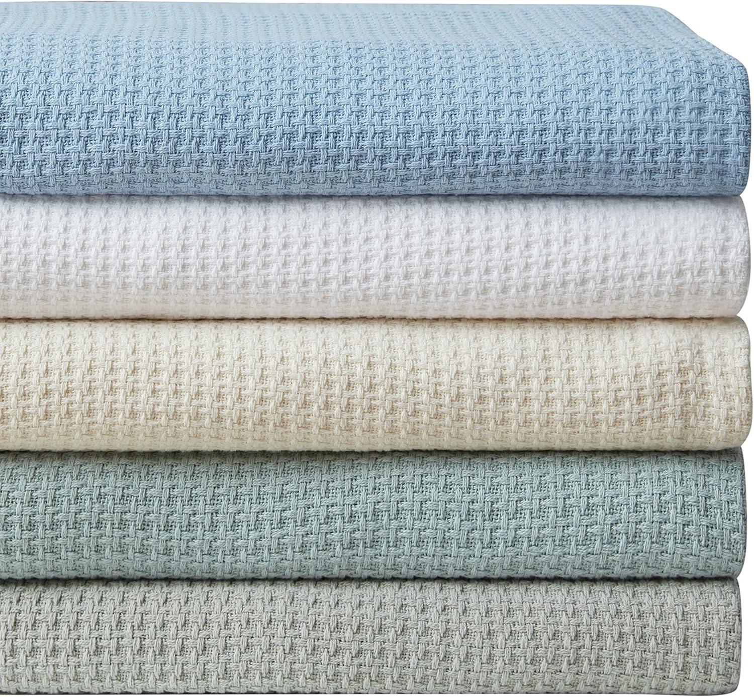 Coastal Knit King-Sized Cotton Blanket in Aqua