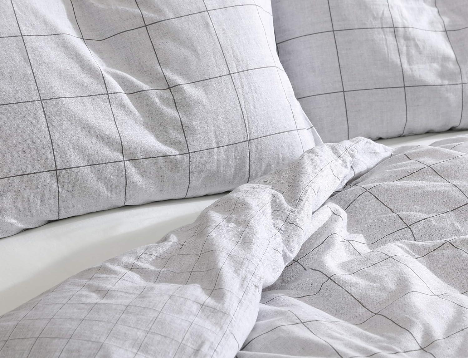 Kenneth Cole Holden Grid Cotton Grey Duvet Cover Set