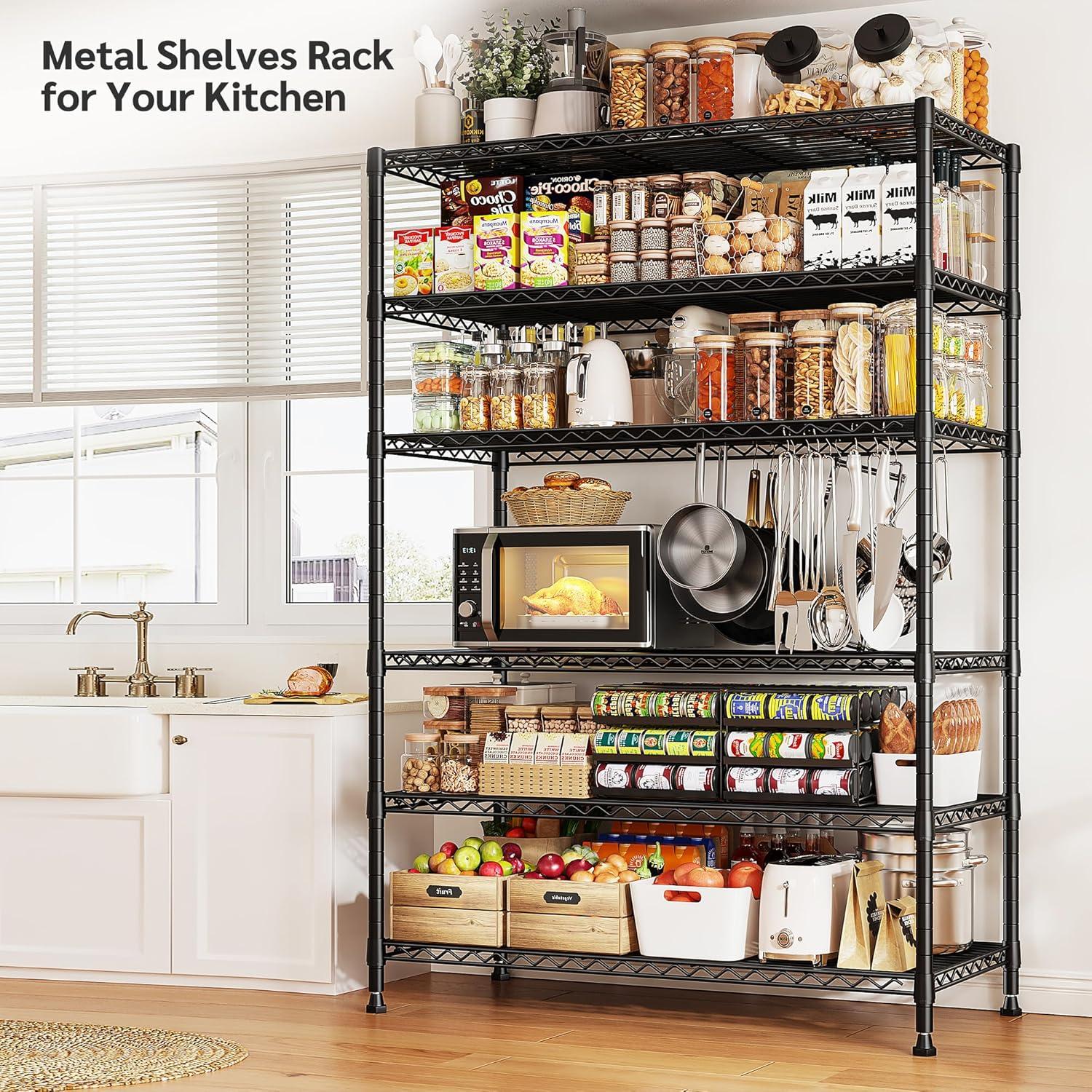 REIBII 75" H Storage Shelves 6-Tier Large Wire Shelving Unit Adjustable Metal Shelving Units Detachable Storage Rack for Kitchen Laundry Living Room Heavy Duty Metal Shelf 75" X35" X14"