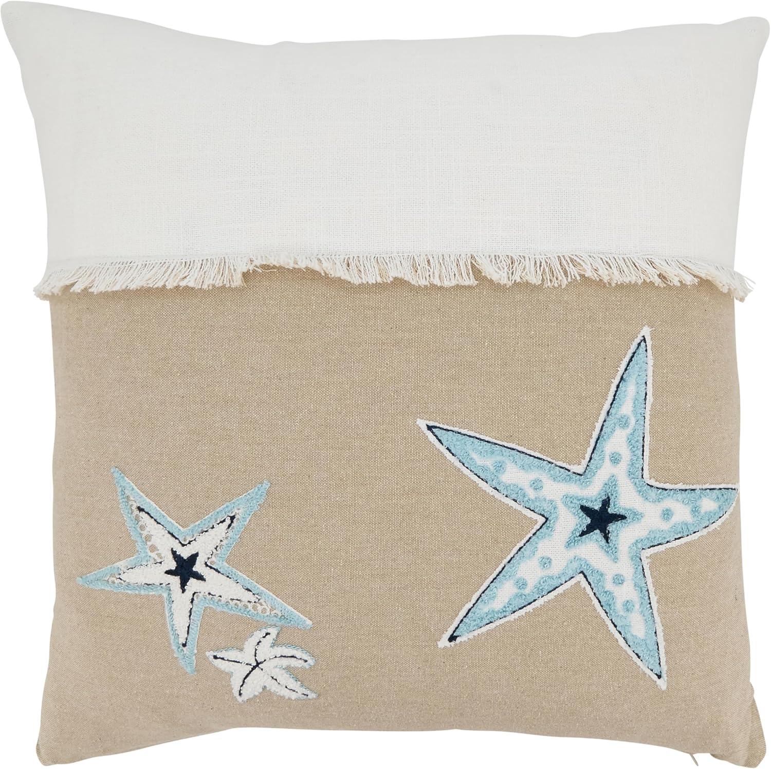 Beige Cotton Ocean Breeze Starfish 18" Throw Pillow Cover