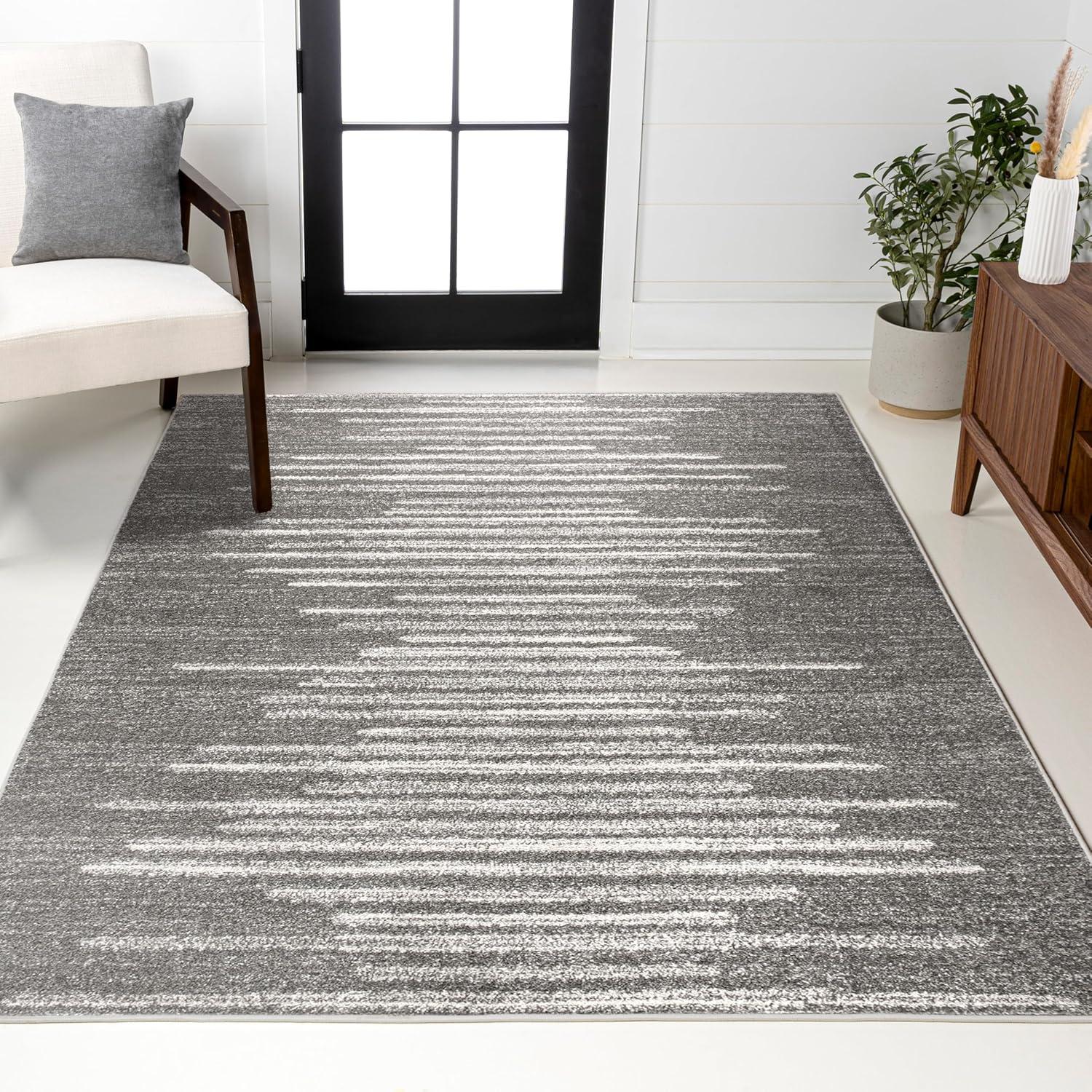 8'x10' Aya Berber Stripe Geometric Area Rug, Gray/Cream - JONATHAN Y