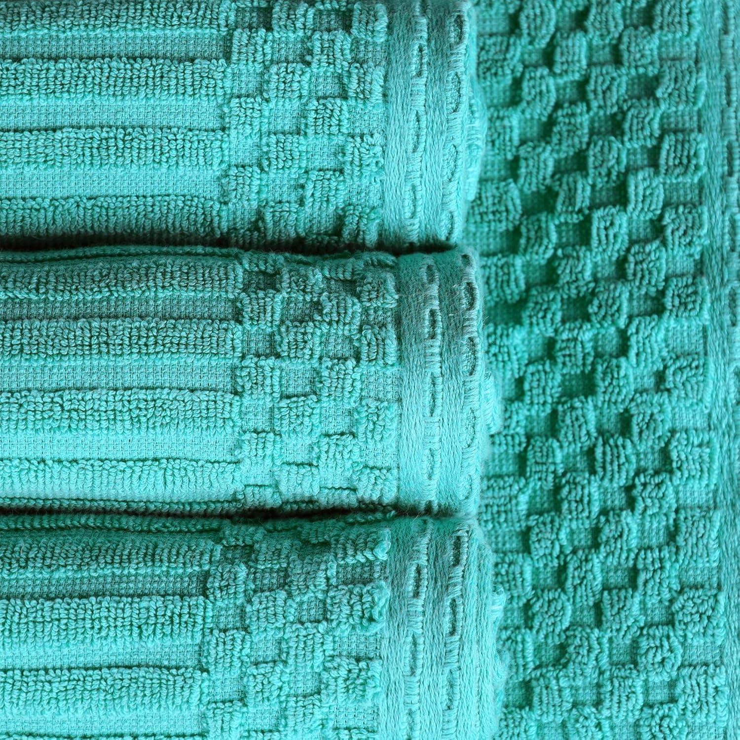 Superior Soho Cotton Ribbed Checkered 2 Piece Bath Towel Set, Turquoise