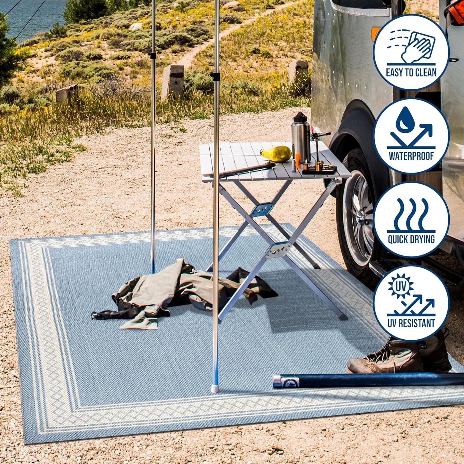 3' x 5' Lucia Classic Diamond Border Indoor/Outdoor Area Rug, Blue/Cream - JONATHAN Y