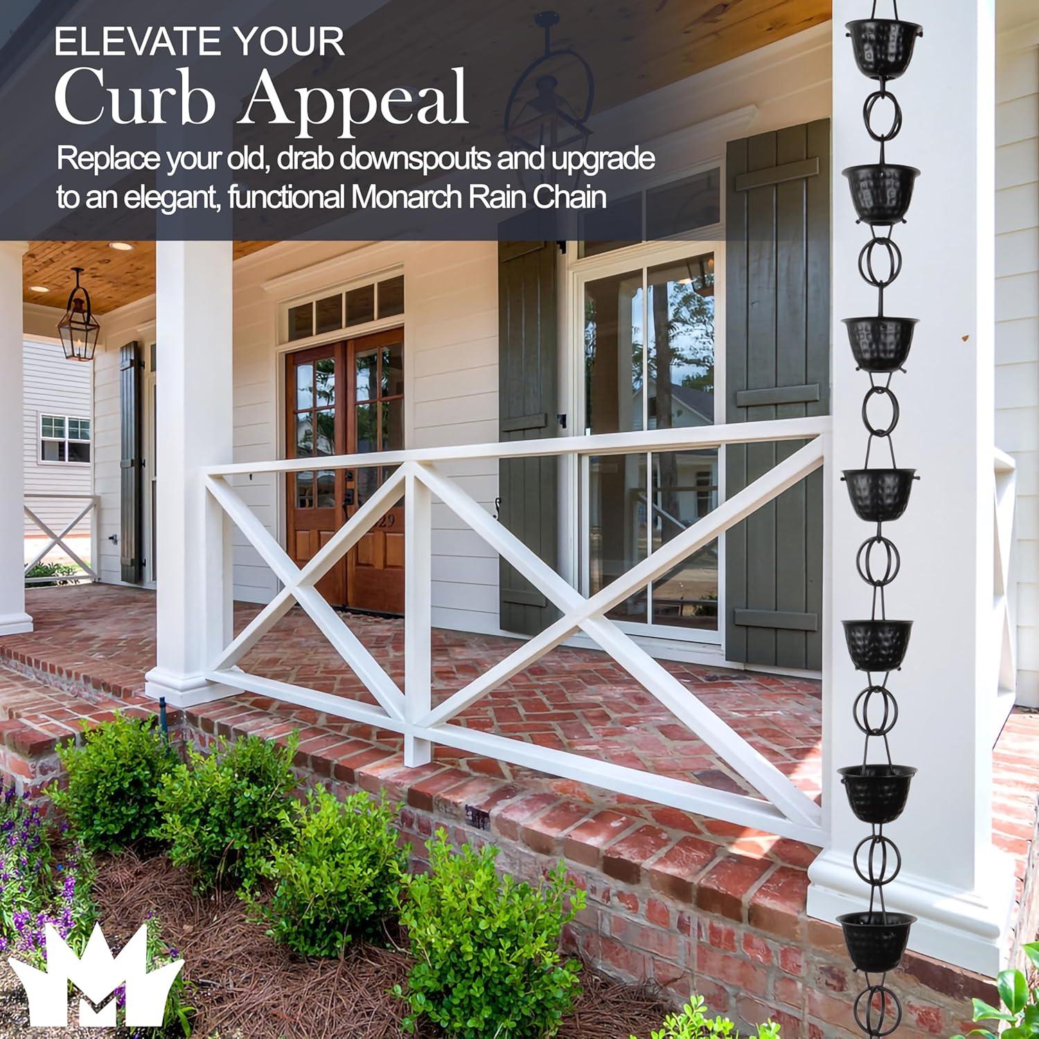 Monarch Rain Chains Aluminum Hammered Cup Rain Chain Replacement Downspout for Gutters