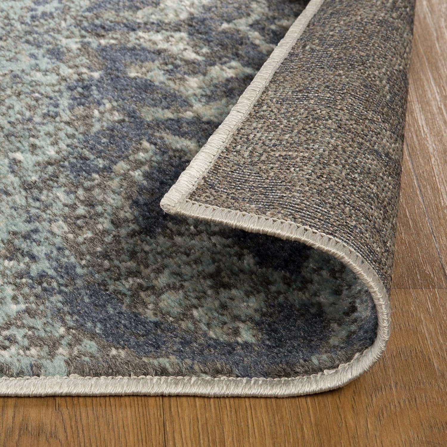 Rivulet Gray and Blue Abstract Damask 3' x 5' Area Rug