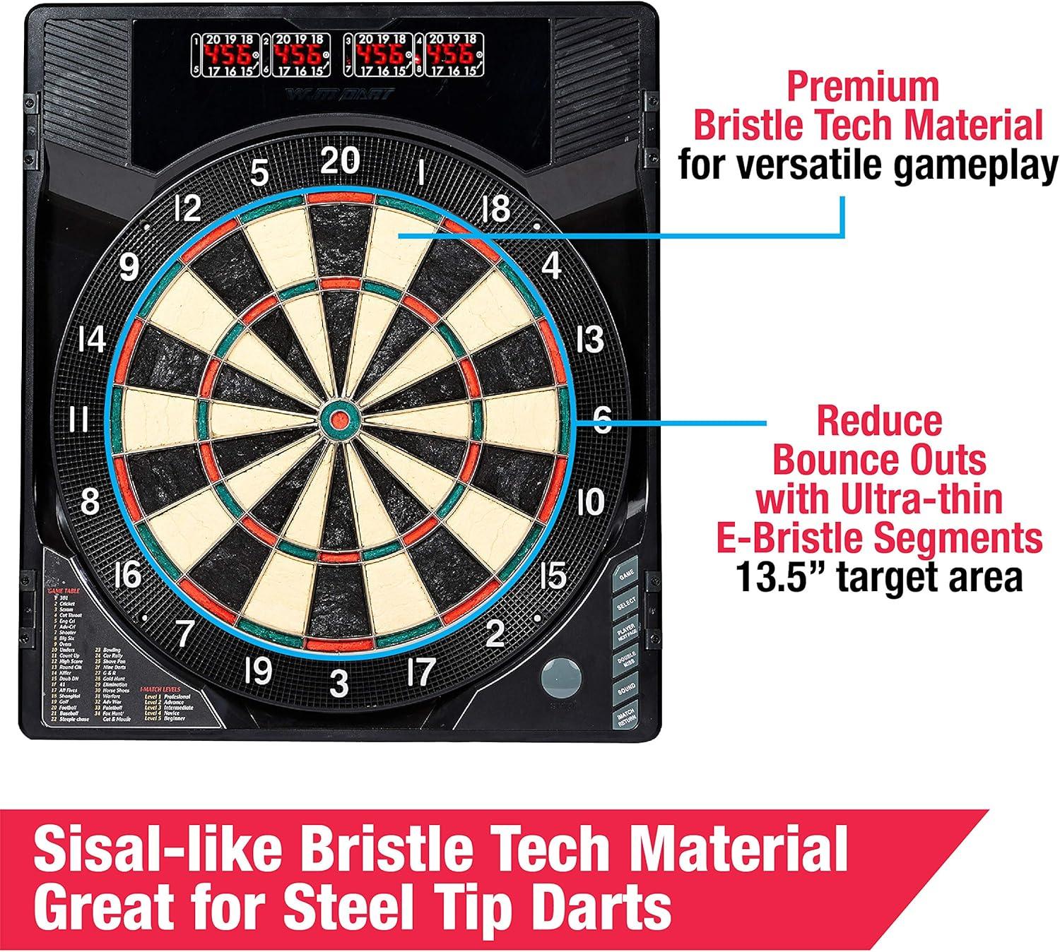 Bristlesmart Smart Dartboard Cabinet with Digital X/O Cricket Scorekeeping and Steel Tip Darts by MD Sports