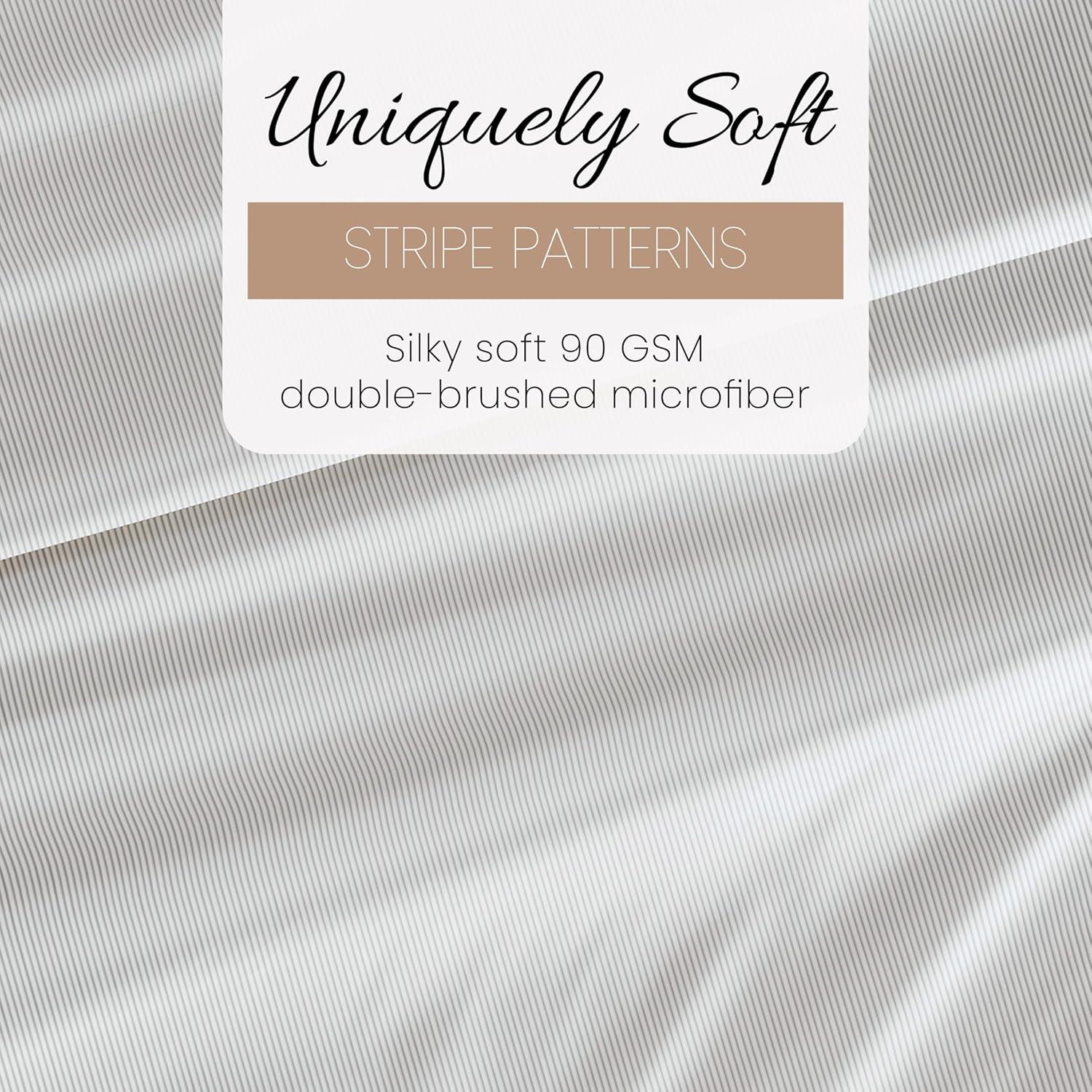 Linen Market Double-Brushed Patterned Microfiber Full Sheet Set 4 Piece – Oeko-TEX Certified Ultra Soft & Wrinkle-Free - 16" Deep Pocket Sheets - Easy Care Full Size - Pinstriped Light Gray