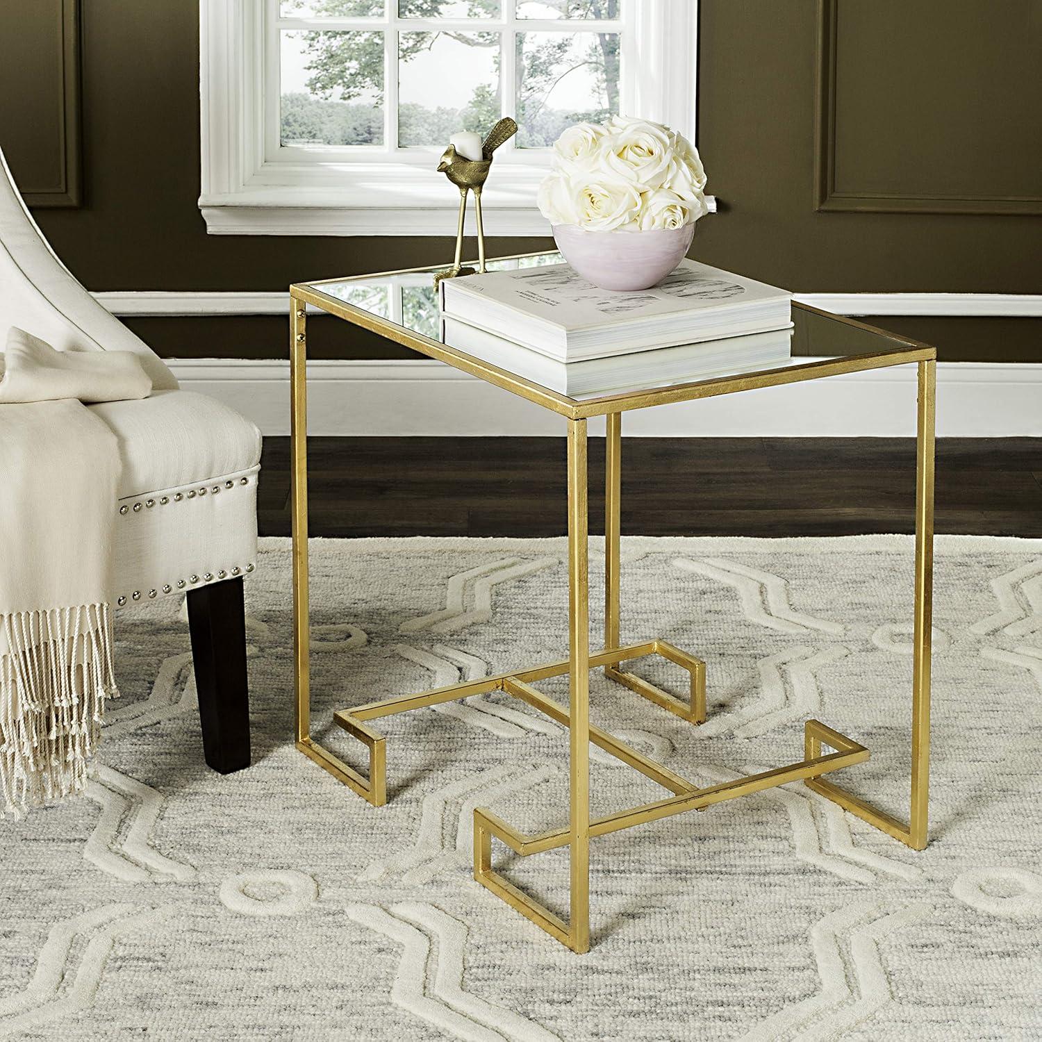 Seamus 24" Antique Gold Leaf Mirrored Rectangular Accent Table