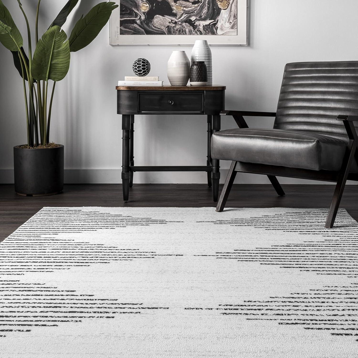 Eco-Chic Diamond Weave 8' x 10' White Synthetic Area Rug