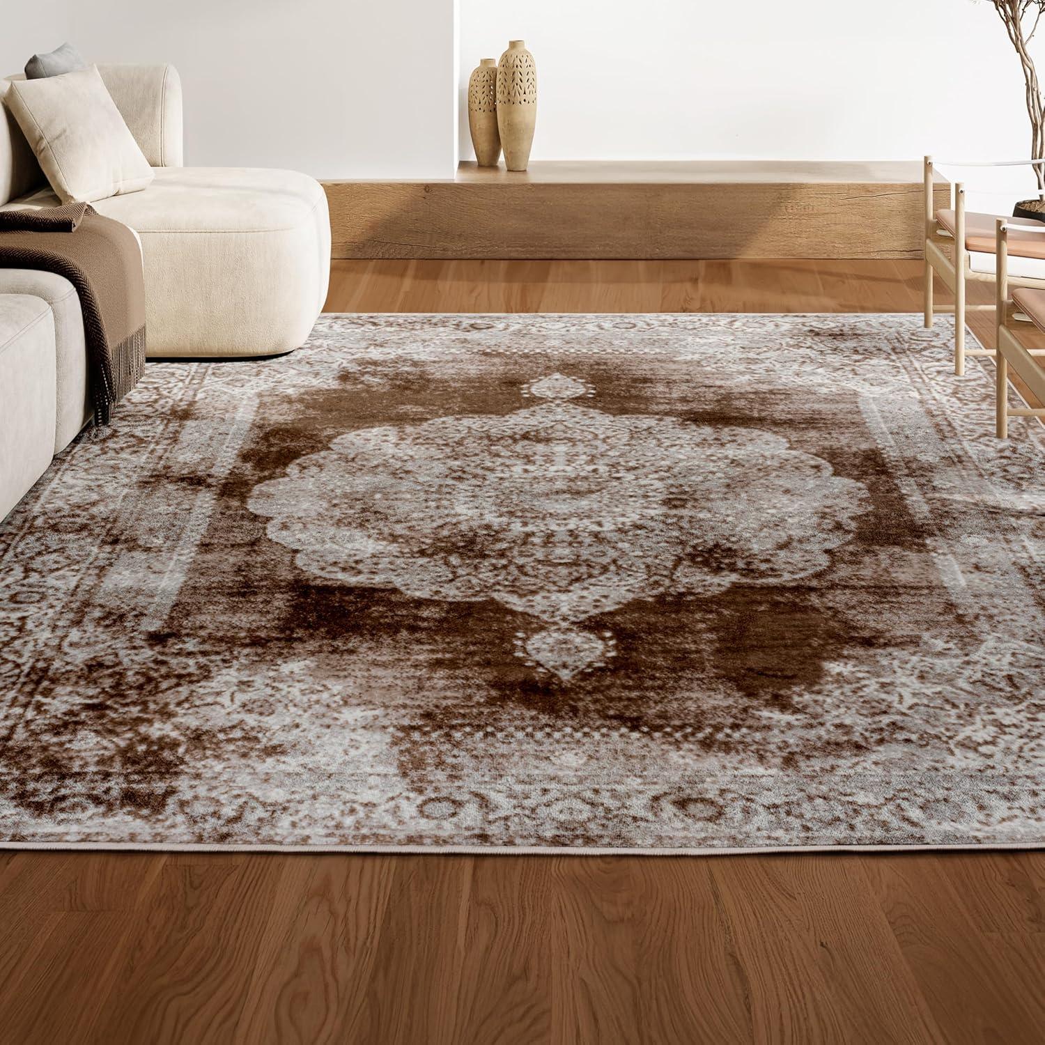 JONATHAN Y Rosalia Cottage Medallion Cream/Brown 5 ft. x 8 ft. Area Rug