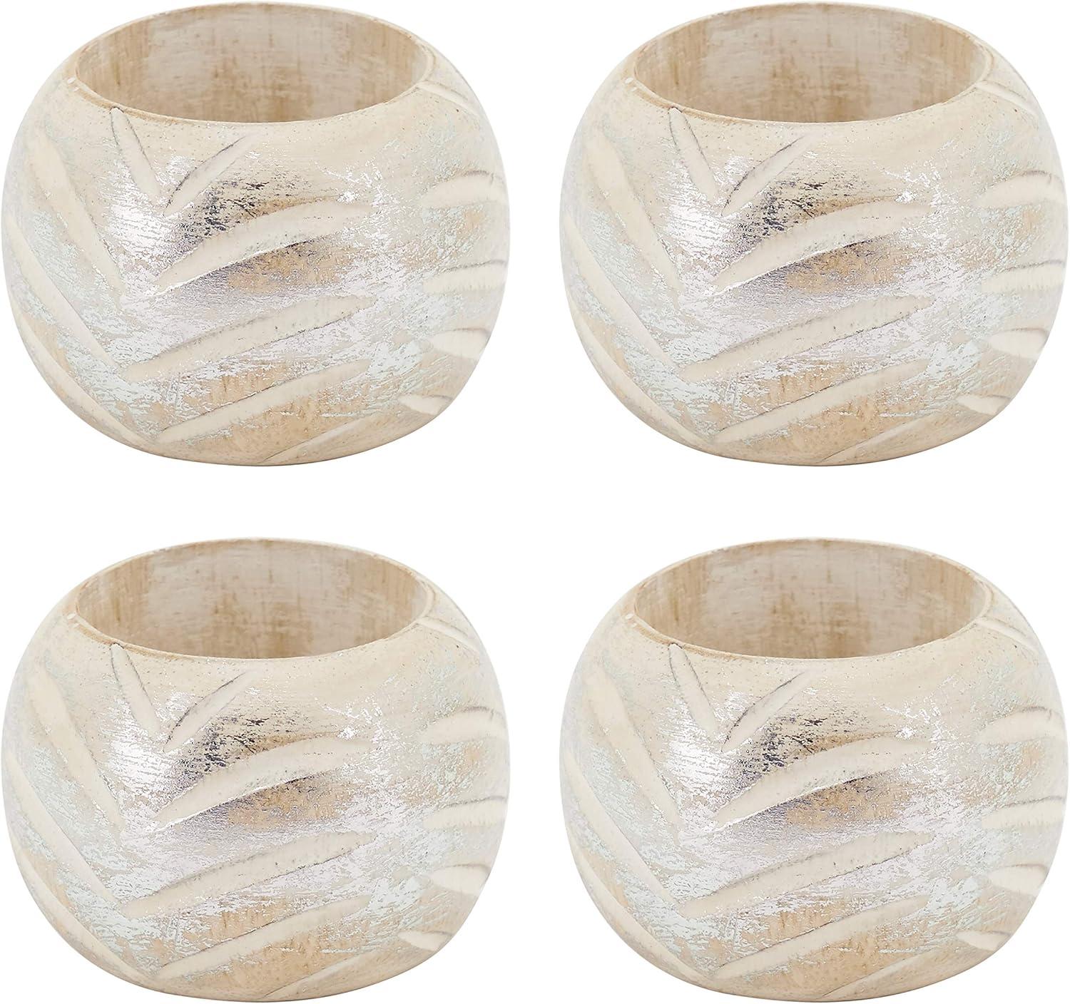 Distressed Silver Foil Mango Wood Napkin Rings, Set of 4