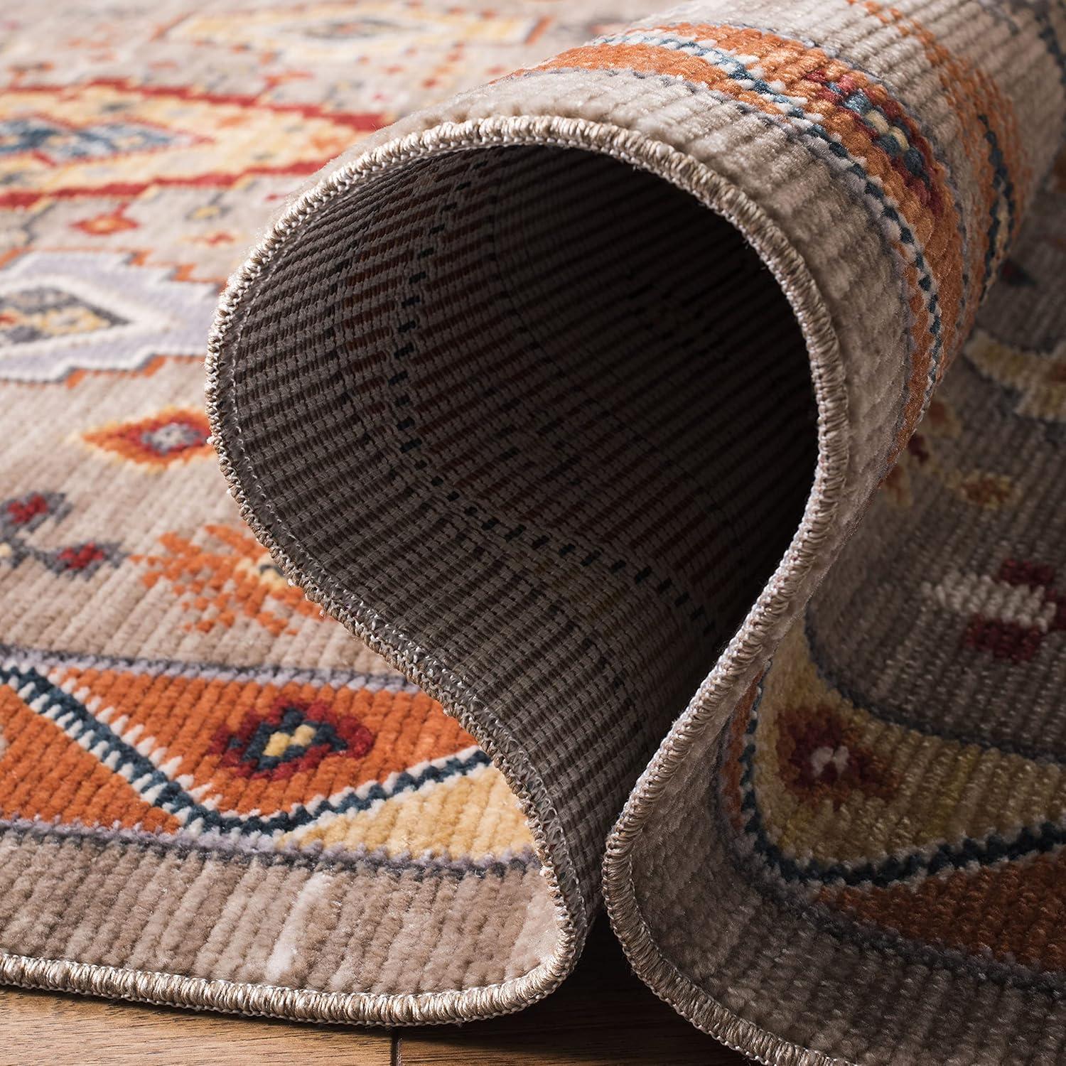 Blue and Orange Braided Cotton Boho Runner Rug