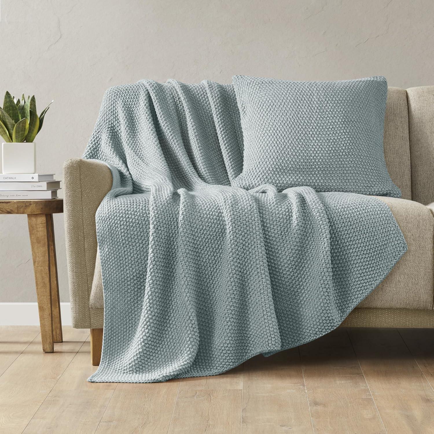Ink+Ivy 50"x60" Bree Knit Throw Blanket Light Blue: Acrylic, Cozy, Machine Washable, for Sofa