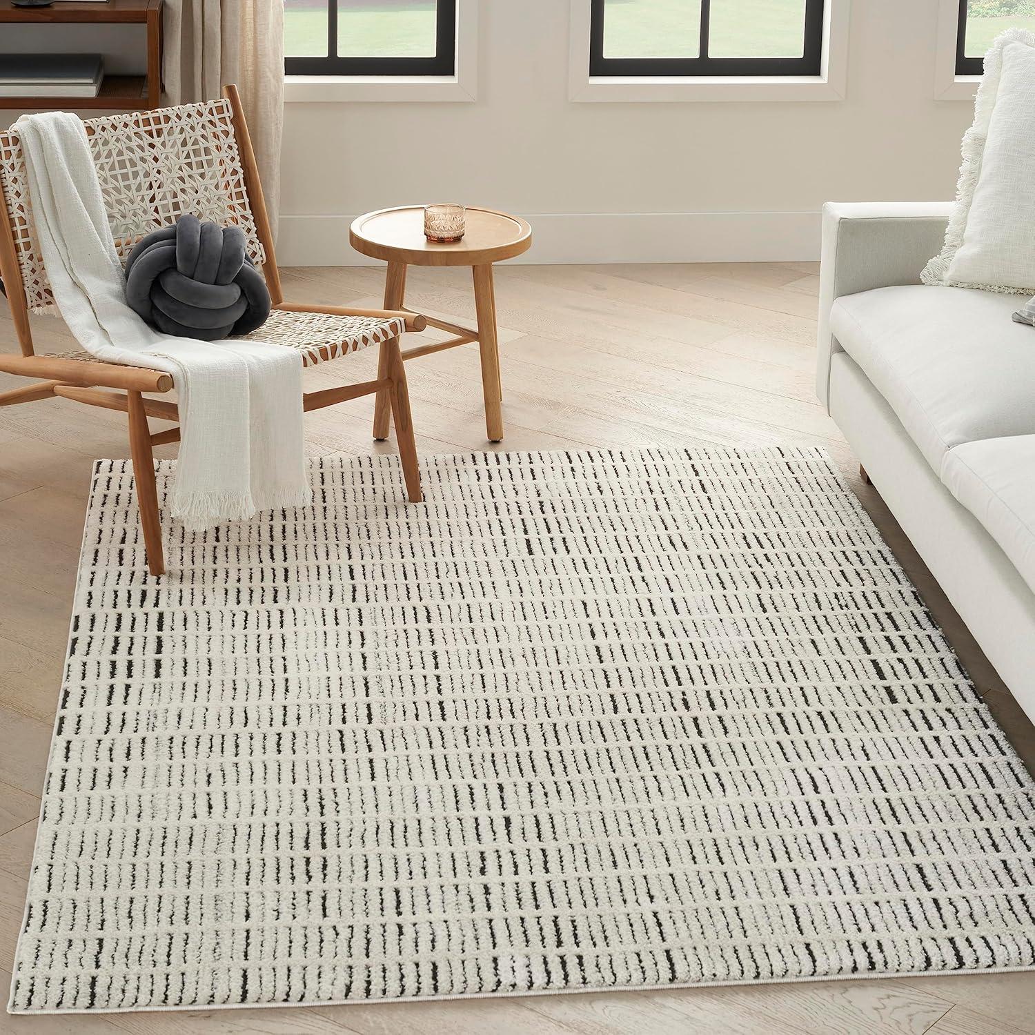 Nourison Cozy Modern Abstract Indoor Area Rug Ivory Black 7'10"x9'10"