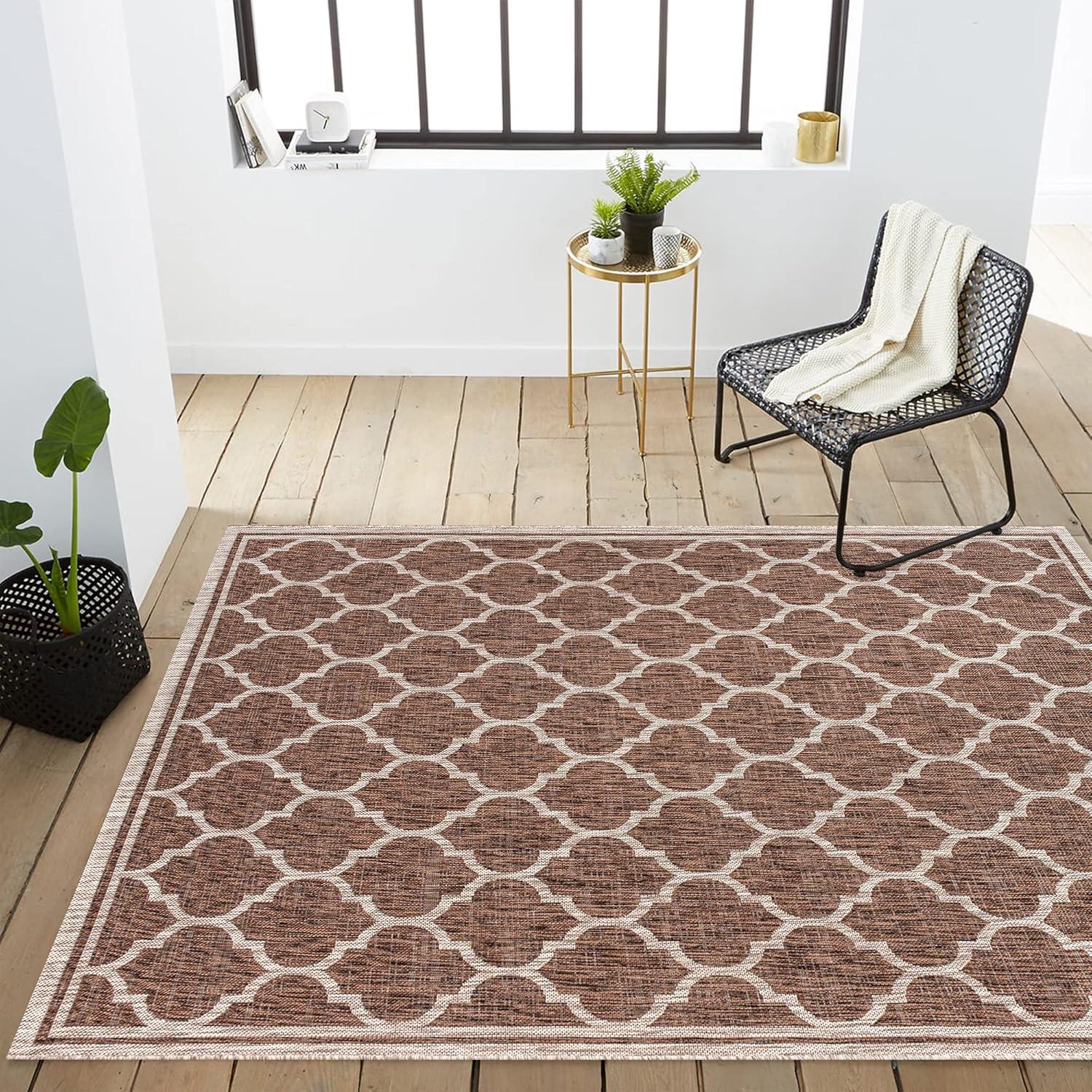 8'x10' Trebol Moroccan Trellis Textured Weave Indoor/Outdoor Area Rug, Espresso/Taupe - JONATHAN Y