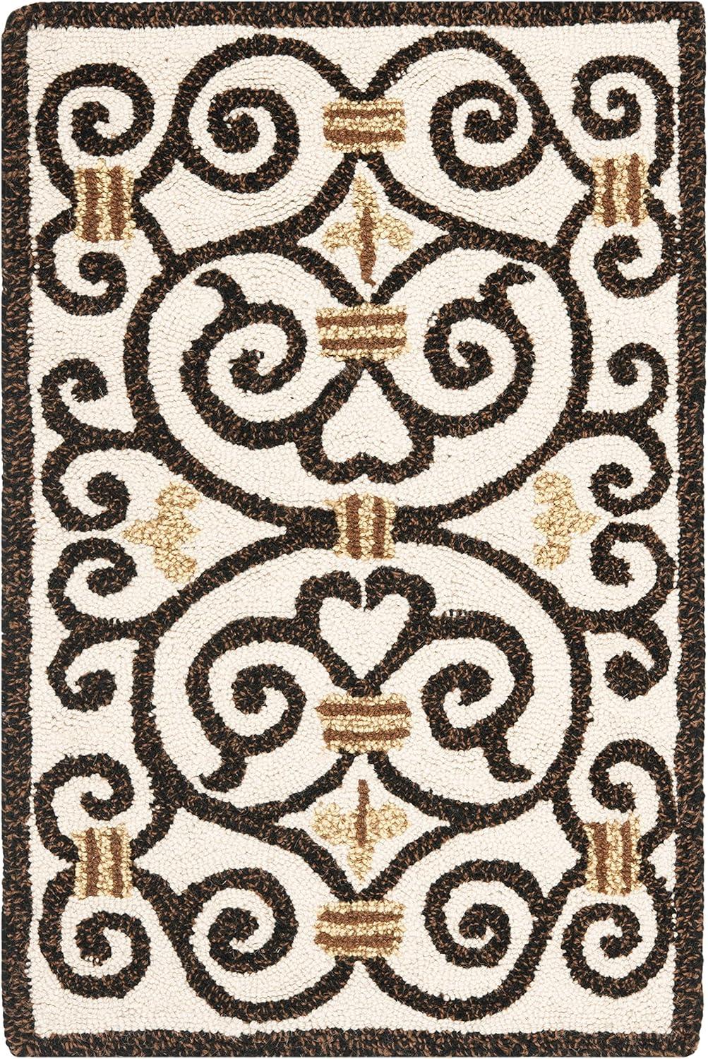 SAFAVIEH Chelsea Aragon Geometric Borders Wool Area Rug, Ivory/Dark Brown, 1'8" x 2'6"