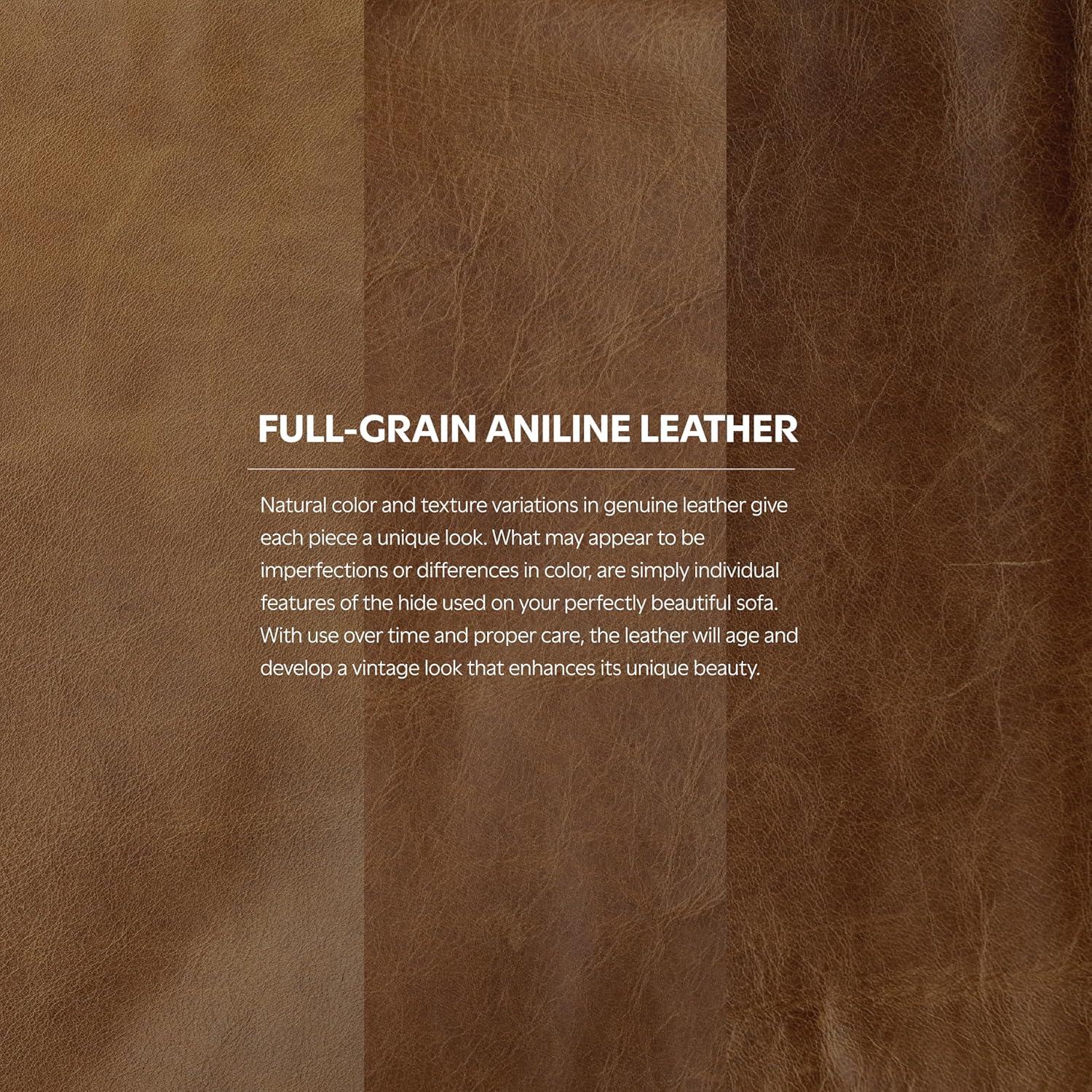 Simpli Home Morrison Genuine Leather Sofa, Mid-Century Modern Couch for Living Room, Handcrafted with Removable Cushions