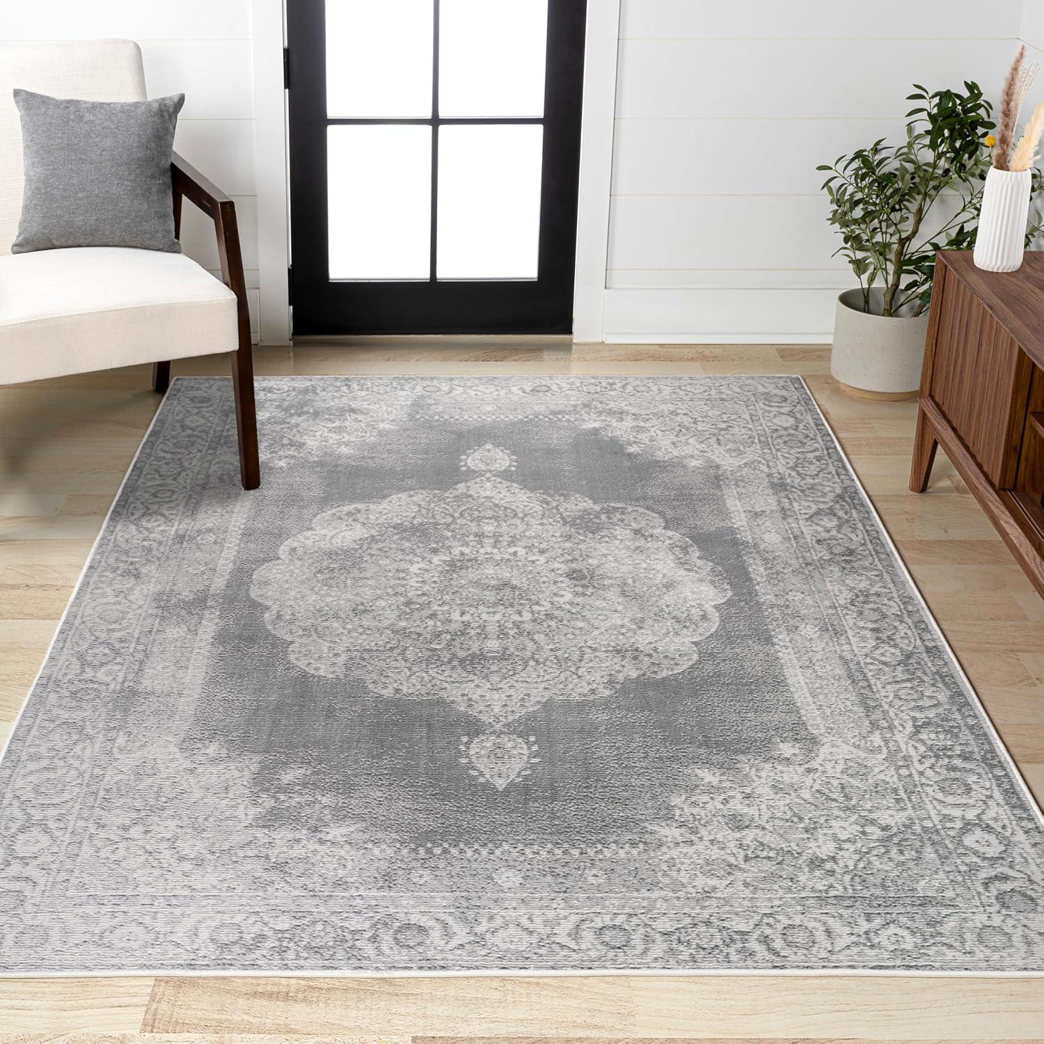 3'x5' Rosalia Cottage Medallion Area Rug, Gray/Dark Gray - JONATHAN Y