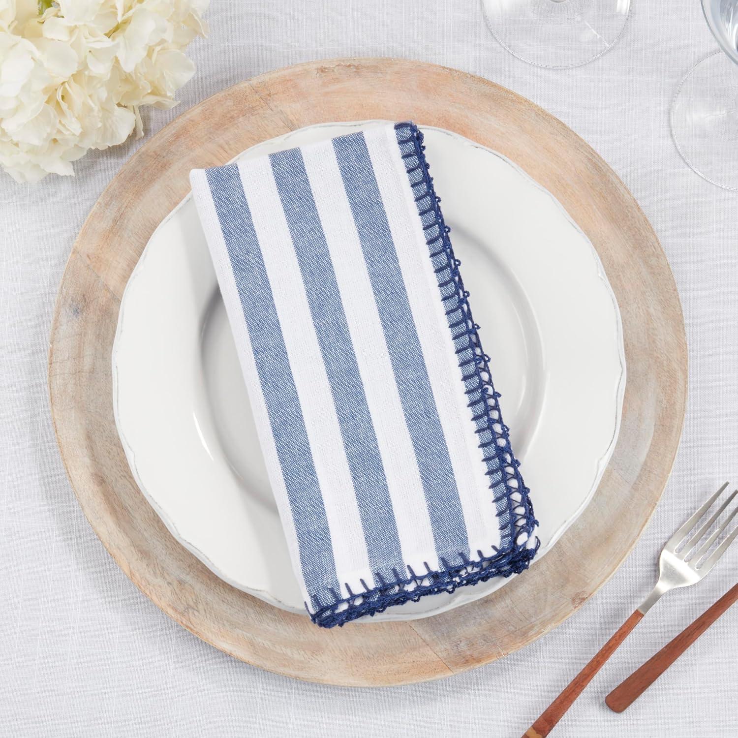 Saro Lifestyle Lively Pompom Border Striped Napkin (Set of 4)