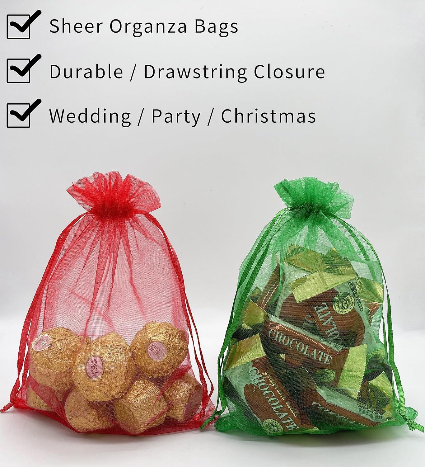 100PCS 4x6inch (10x15cm) Drawstring Organza Jewelry Favor Pouches Wedding Party Festival Gift Bags Candy Bags (Red)