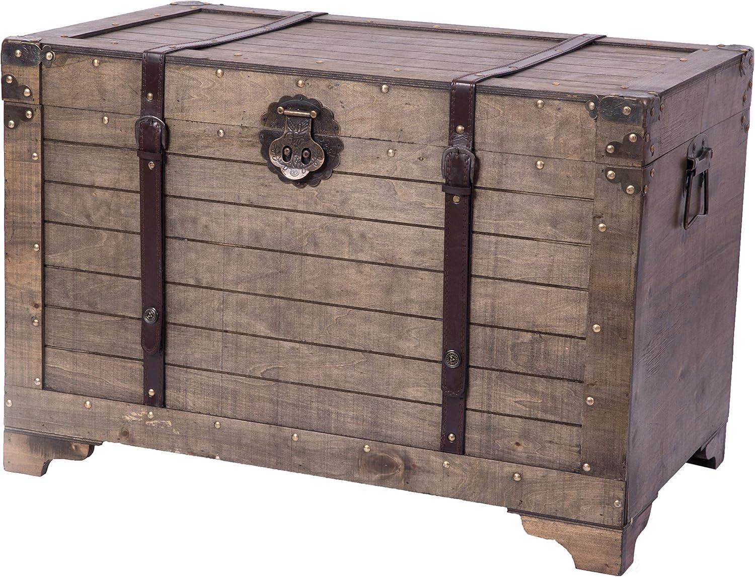 Vintiquewise Old Fashioned Large Natural Wood Storage Trunk and Coffee Table