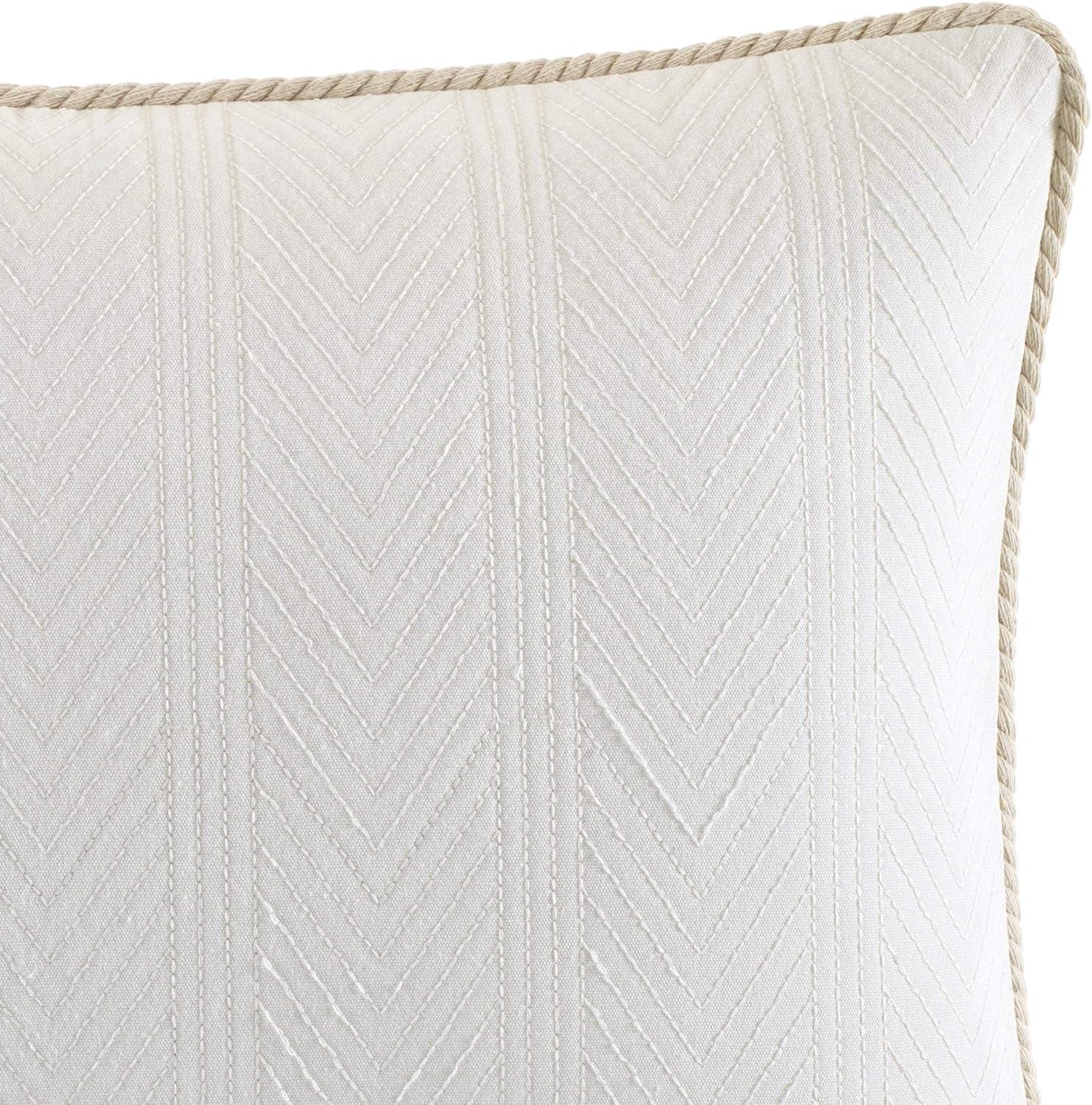 Beige Chevron Cotton Rectangular Throw Pillow with Trim