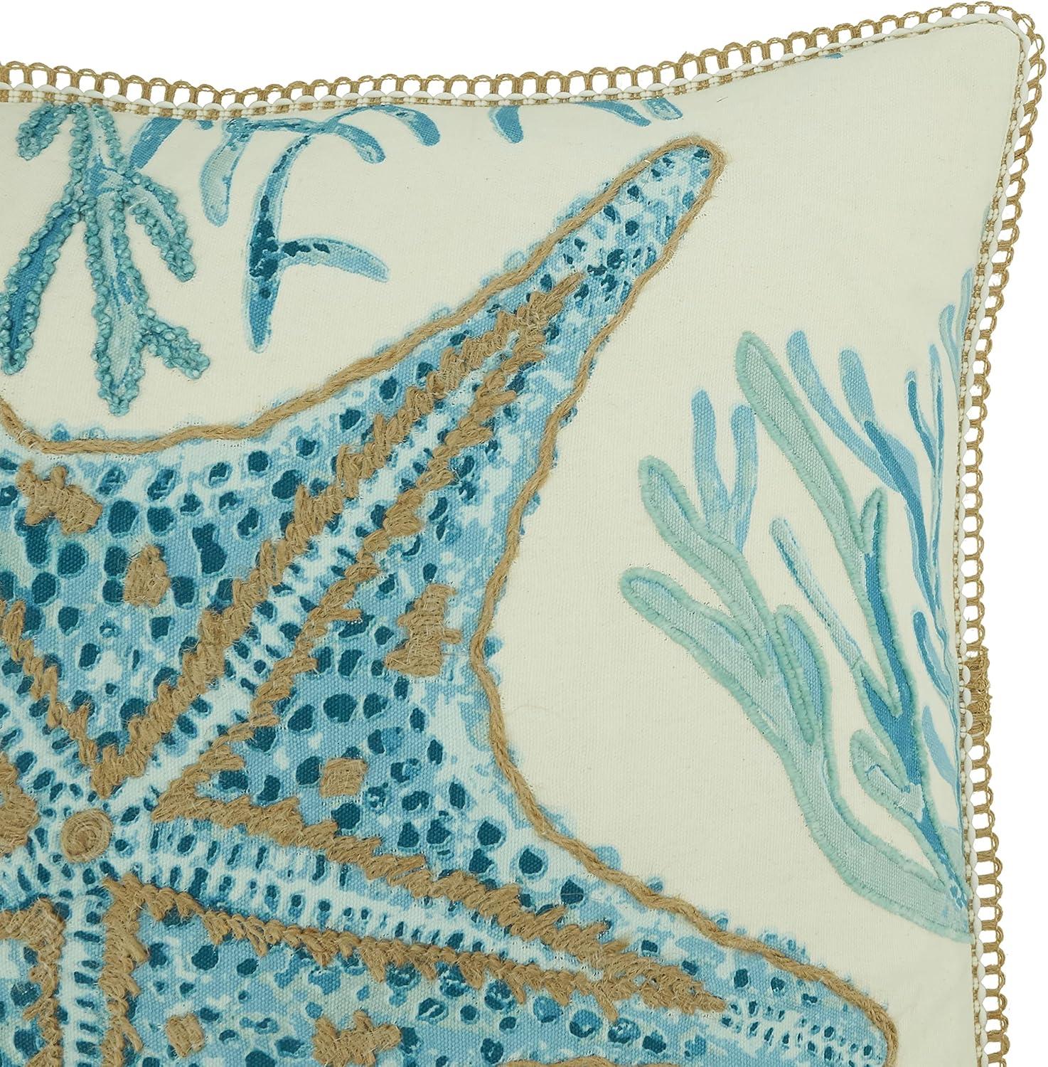 Aqua and Beige Starfish Design Square Throw Pillow