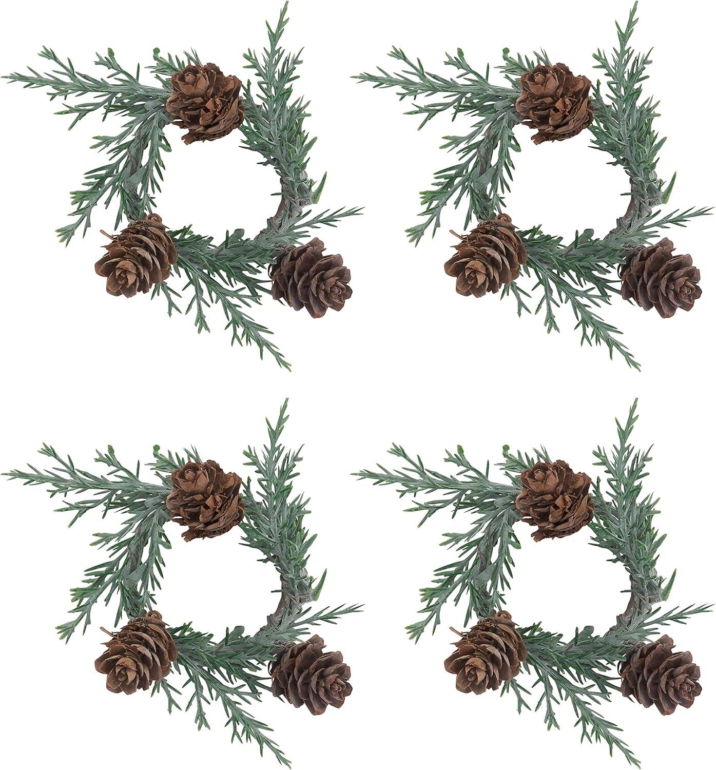 Green Pine Cone Holiday Napkin Rings Set of 4