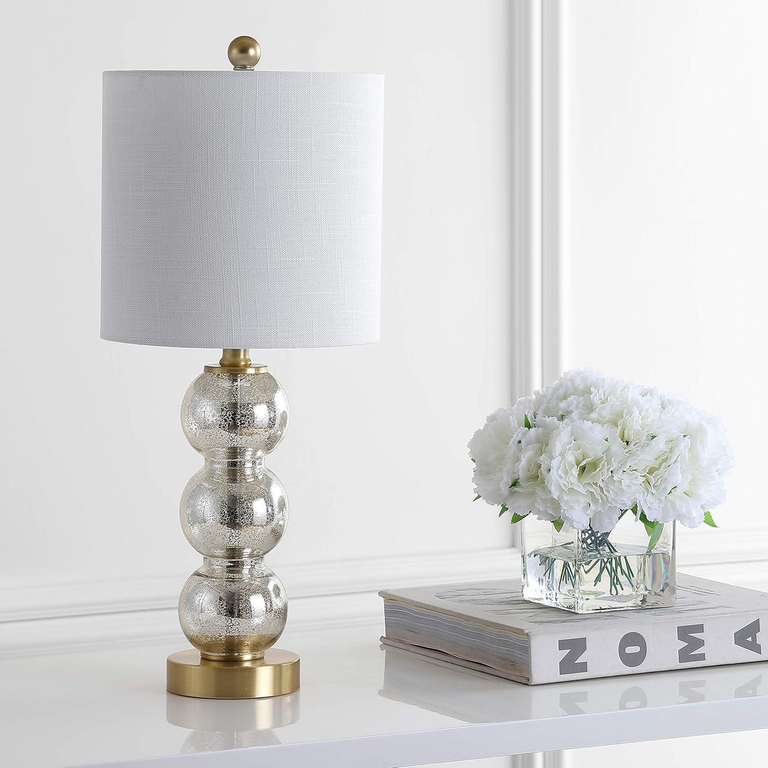 21" Brass Gold and White Glass Table Lamp