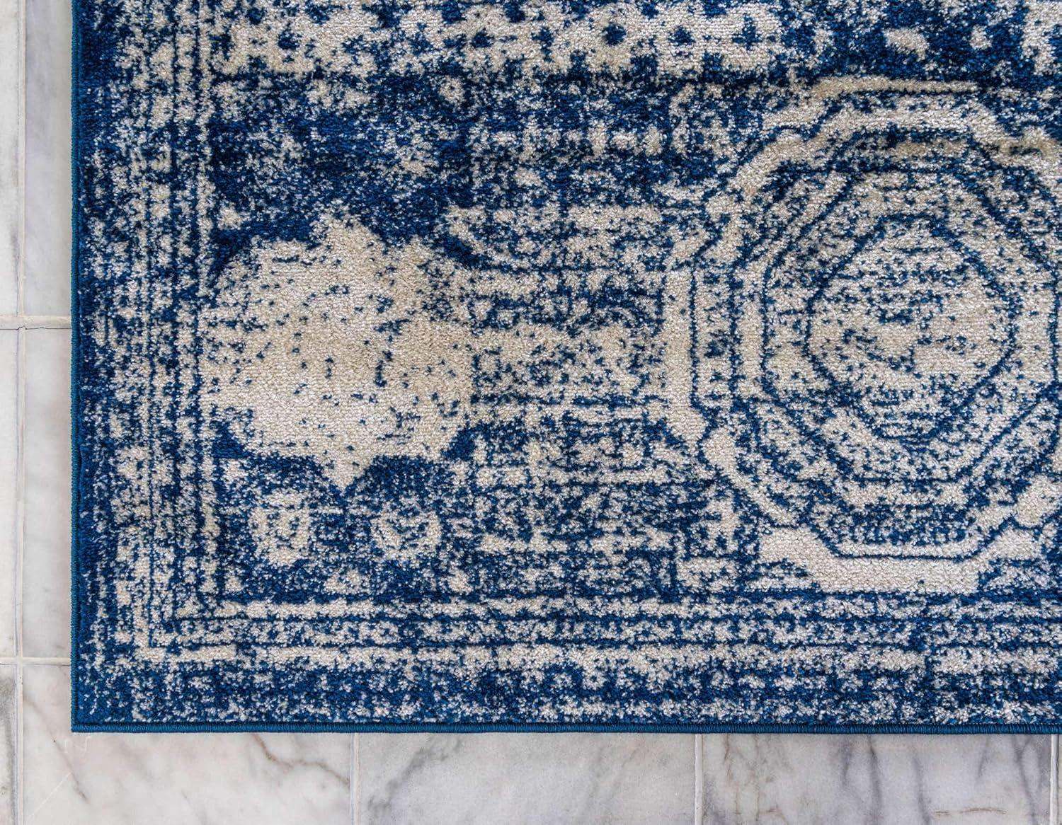 Bohemian Bliss High Pile Blue Polypropylene Area Rug 7'10" x 10'