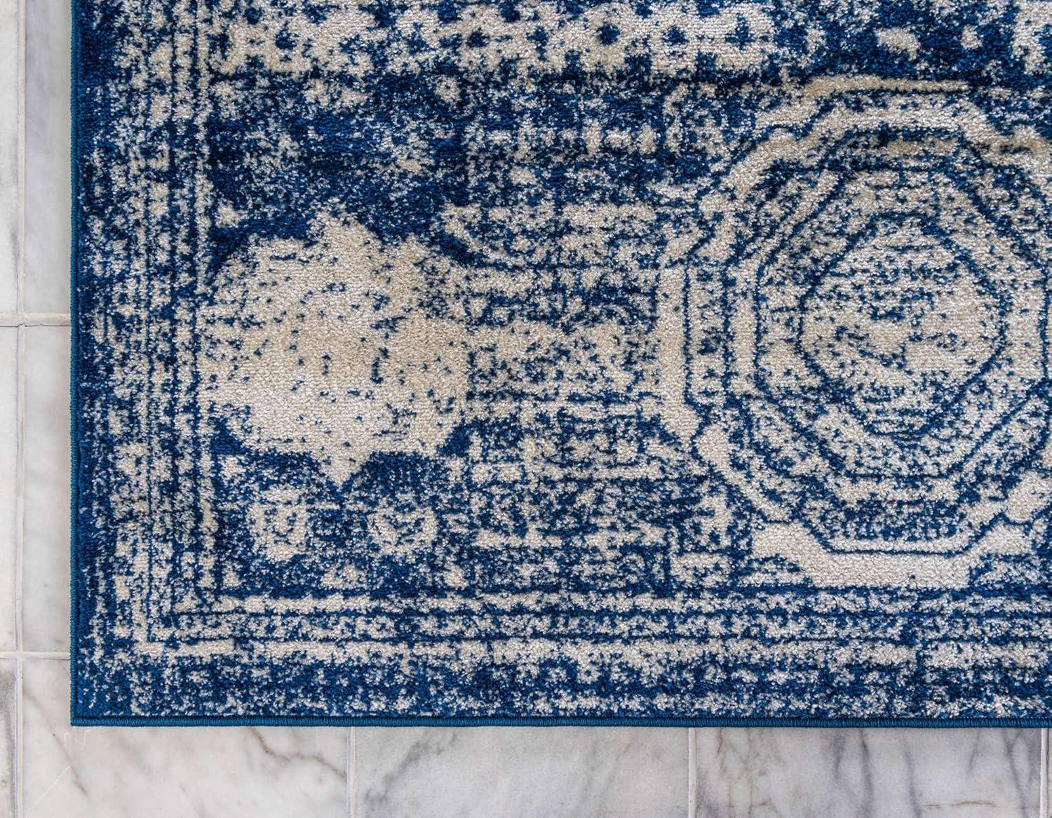 Unique Loom Bromley Collection Area Rug - Wells (7' 10" x 10' Rectangle, Ivory and Blue/ Ivory)