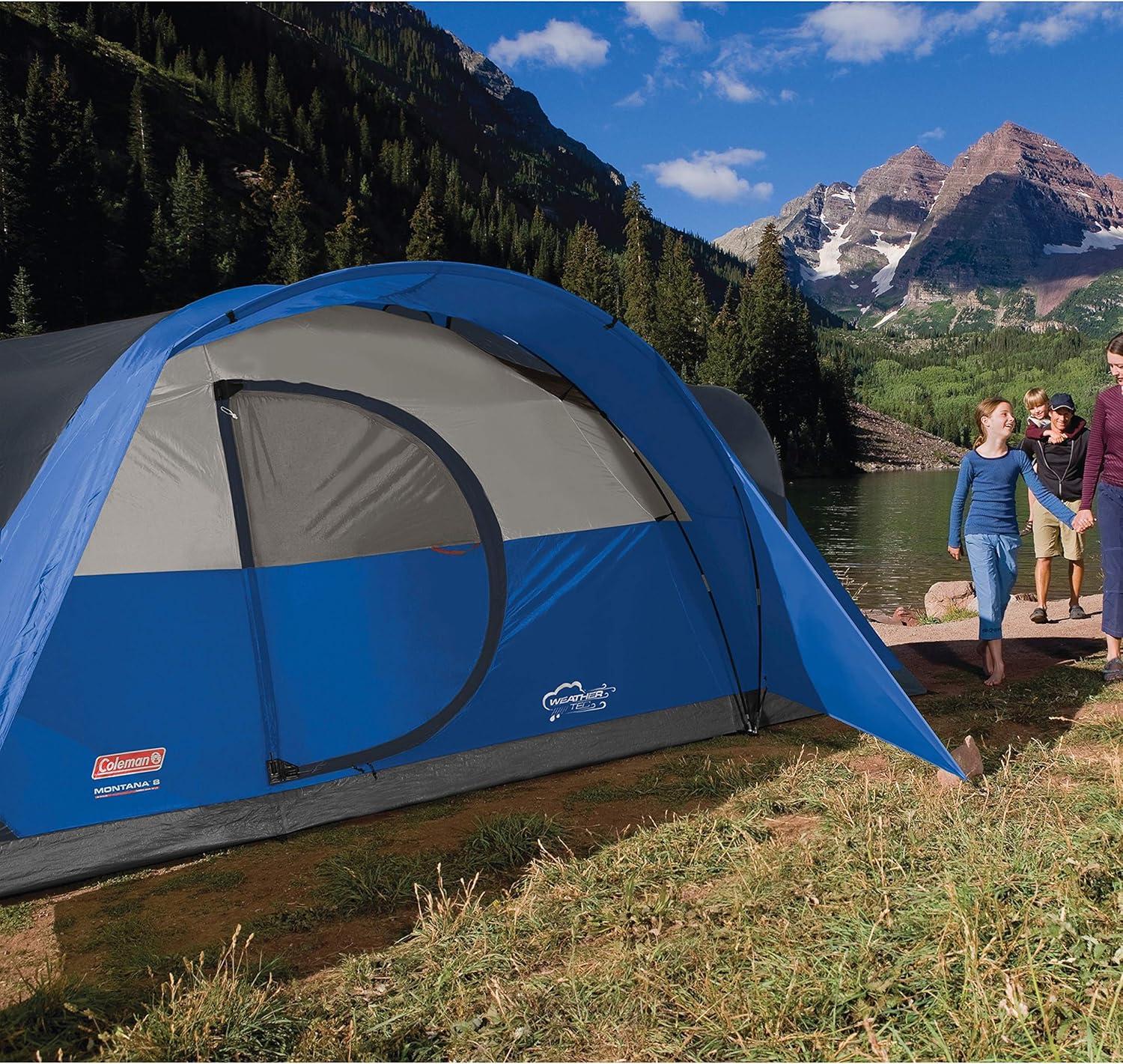 Coleman Montana Spacious 8 Person Cabin Camping Tent w/ Hinged Door, Blue