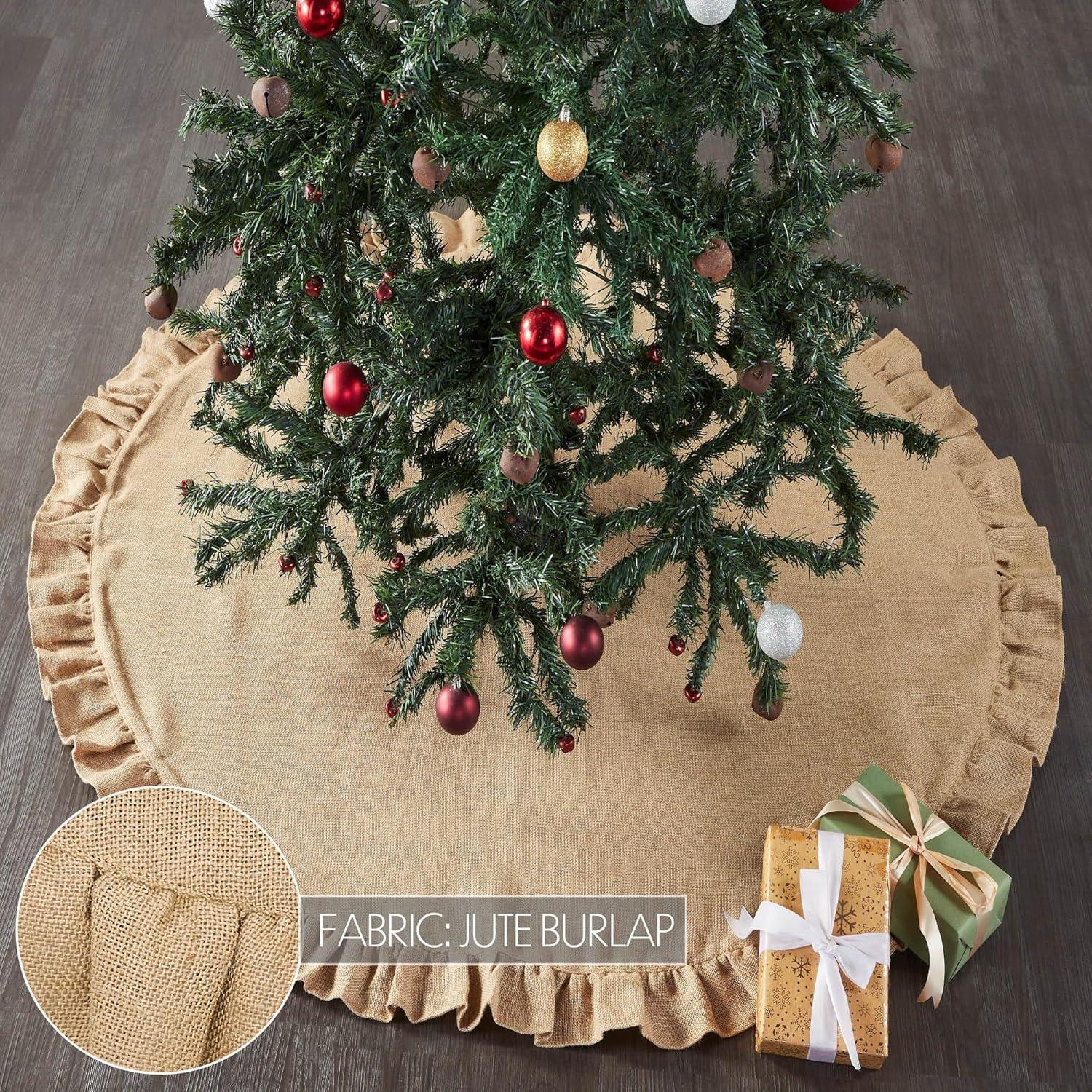 Natural Jute Burlap Christmas Tree Skirt with Ruffled Edging, 48"