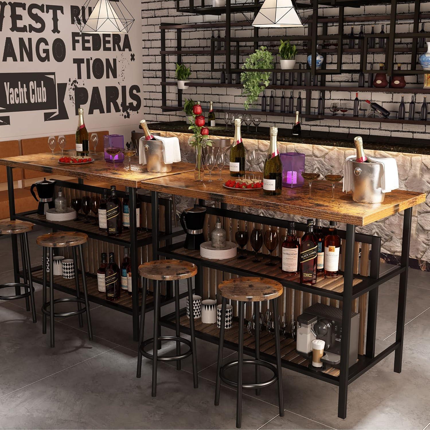 DKLGG Kitchen Island with Storage, 3 Piece Dining Table Set with 2 Tier Storage Shelves, Bar Table with Barstool, Sturdy Island Table with Chairs for Restaurant, Living Room